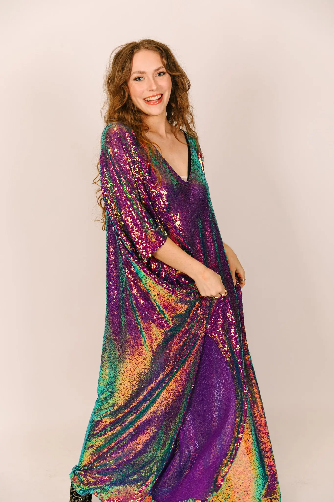 Purple Holographic Sequin Long Caftan - Image 6