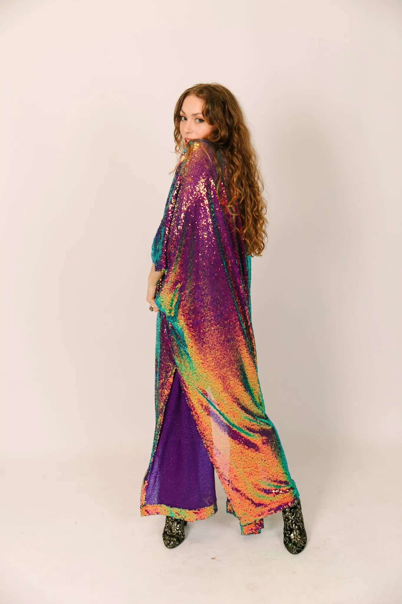 Purple Holographic Sequin Long Caftan - Image 7