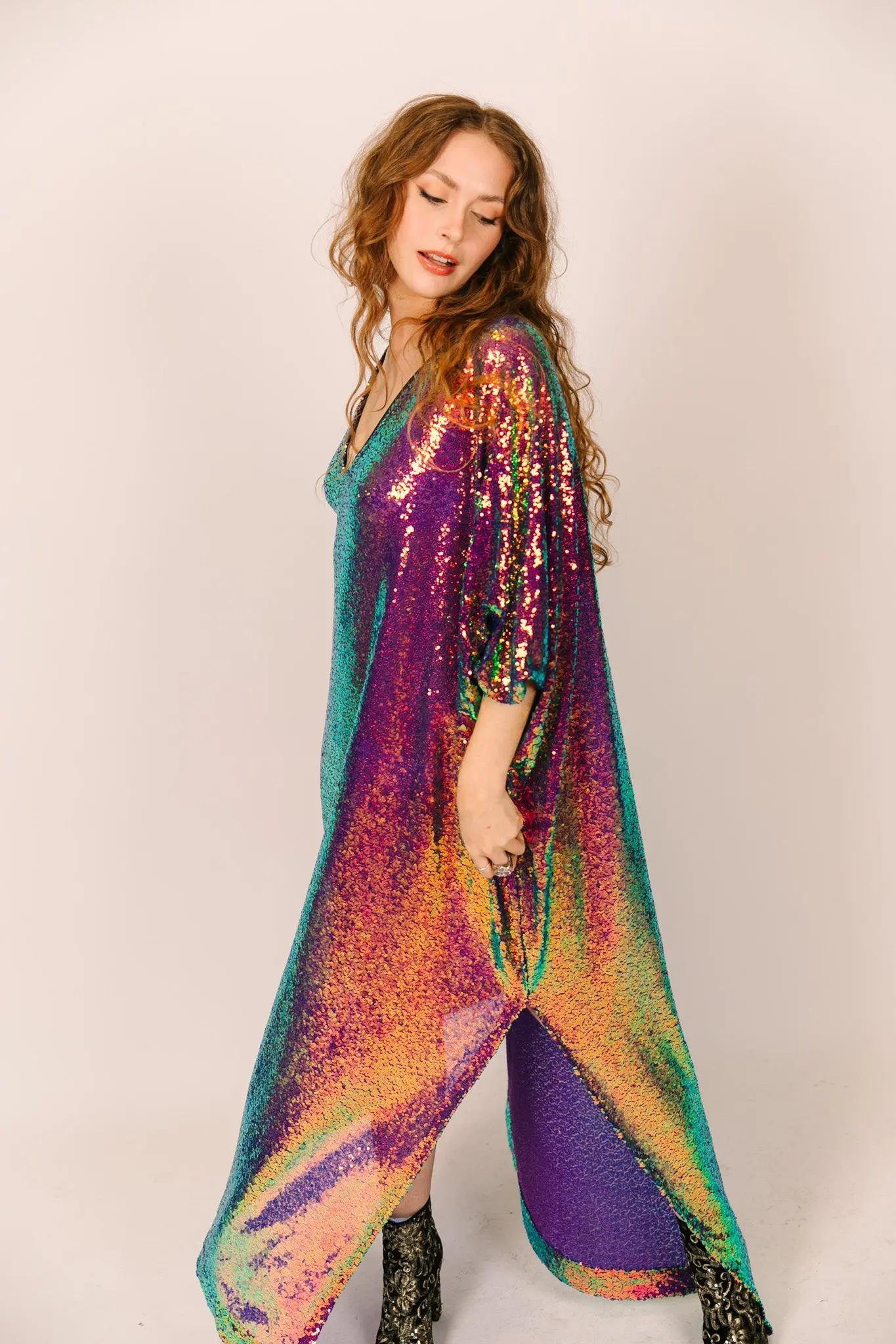 Purple Holographic Sequin Long Caftan - Image 8