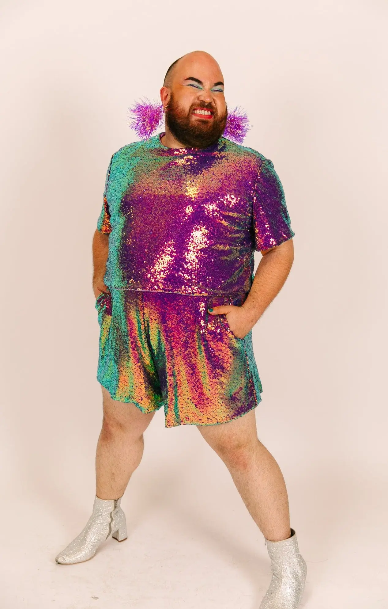 Purple Holographic Sequin Shorts - Image 3