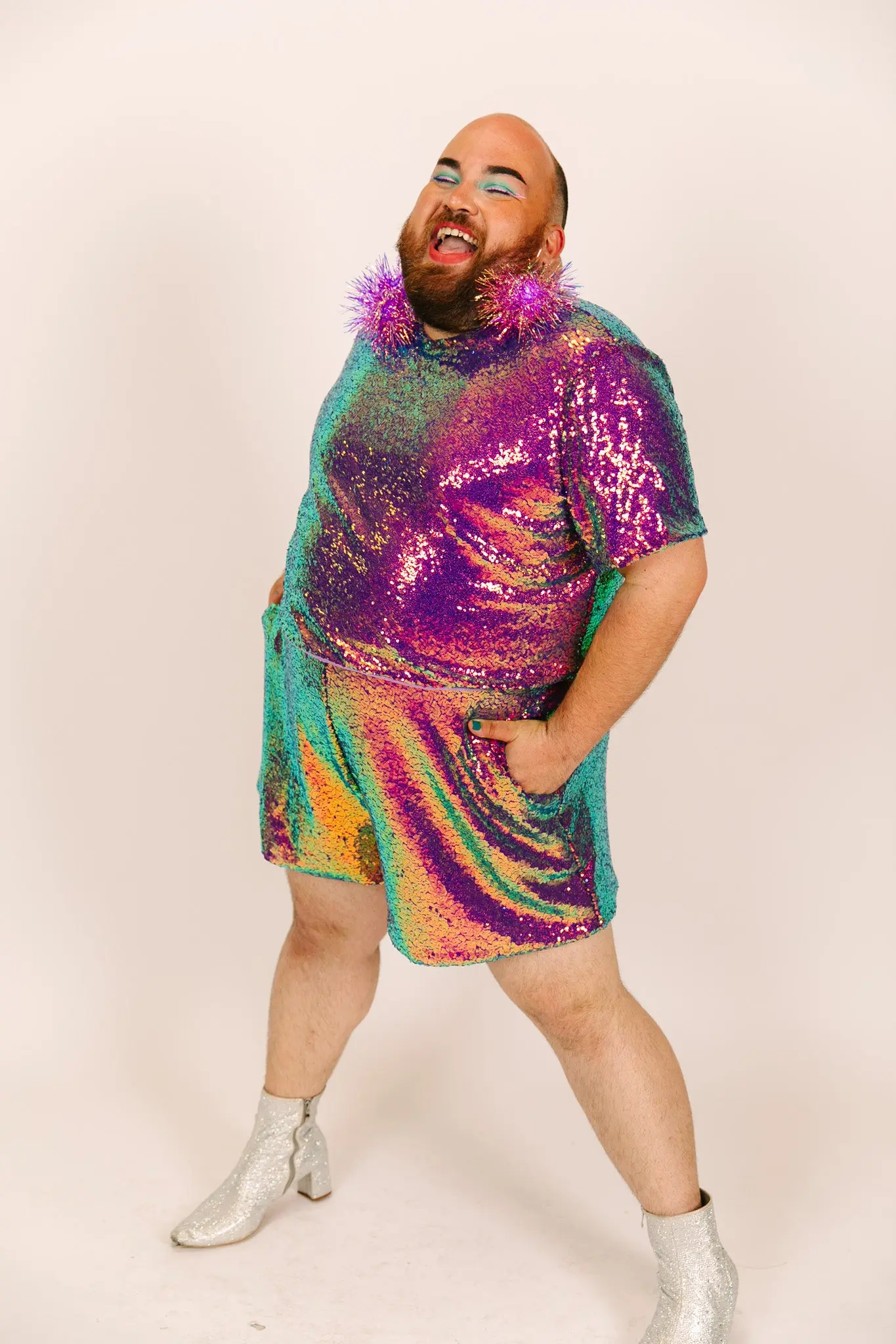 Purple Holographic Sequin Shorts - Image 7