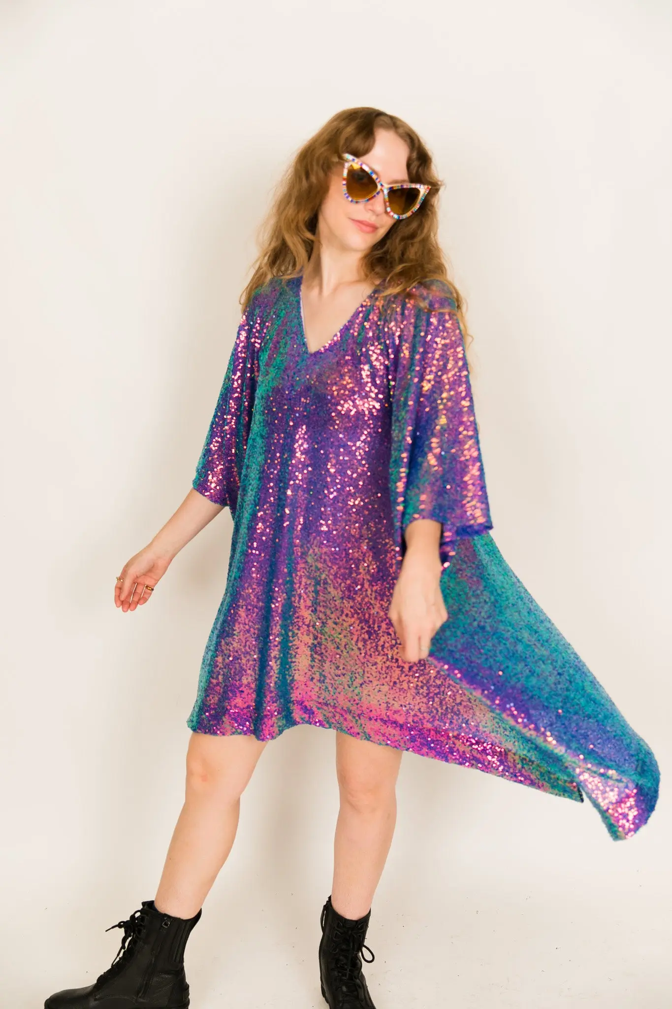 Purple Holographic Sequin Short Caftan - Image 10