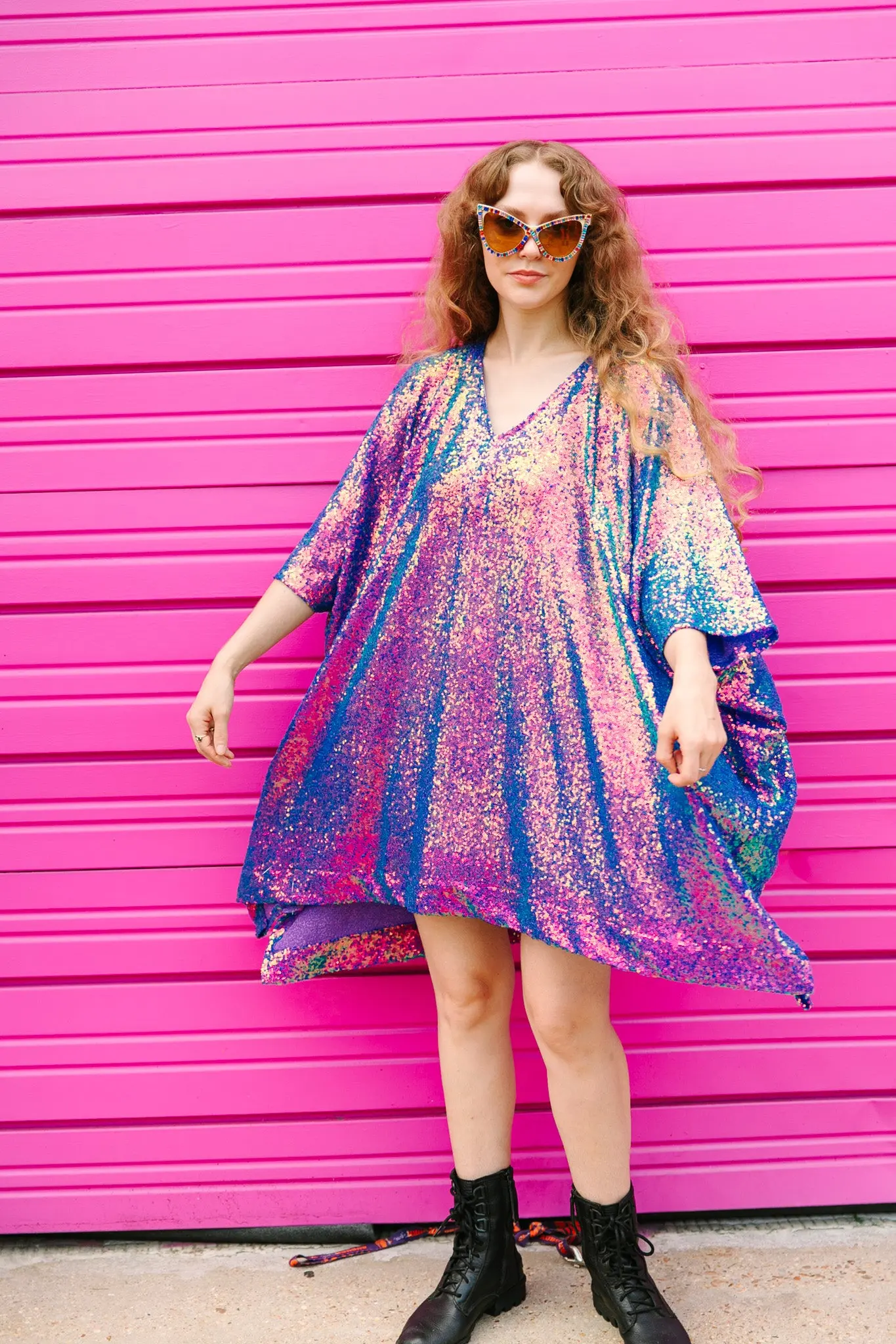Purple Holographic Sequin Short Caftan - Image 11