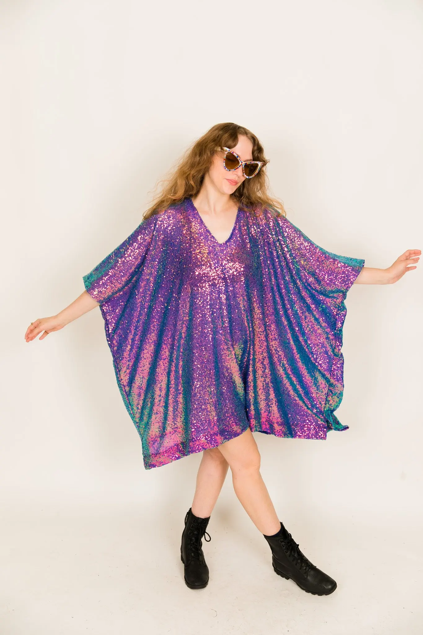 Purple Holographic Sequin Short Caftan - Image 12