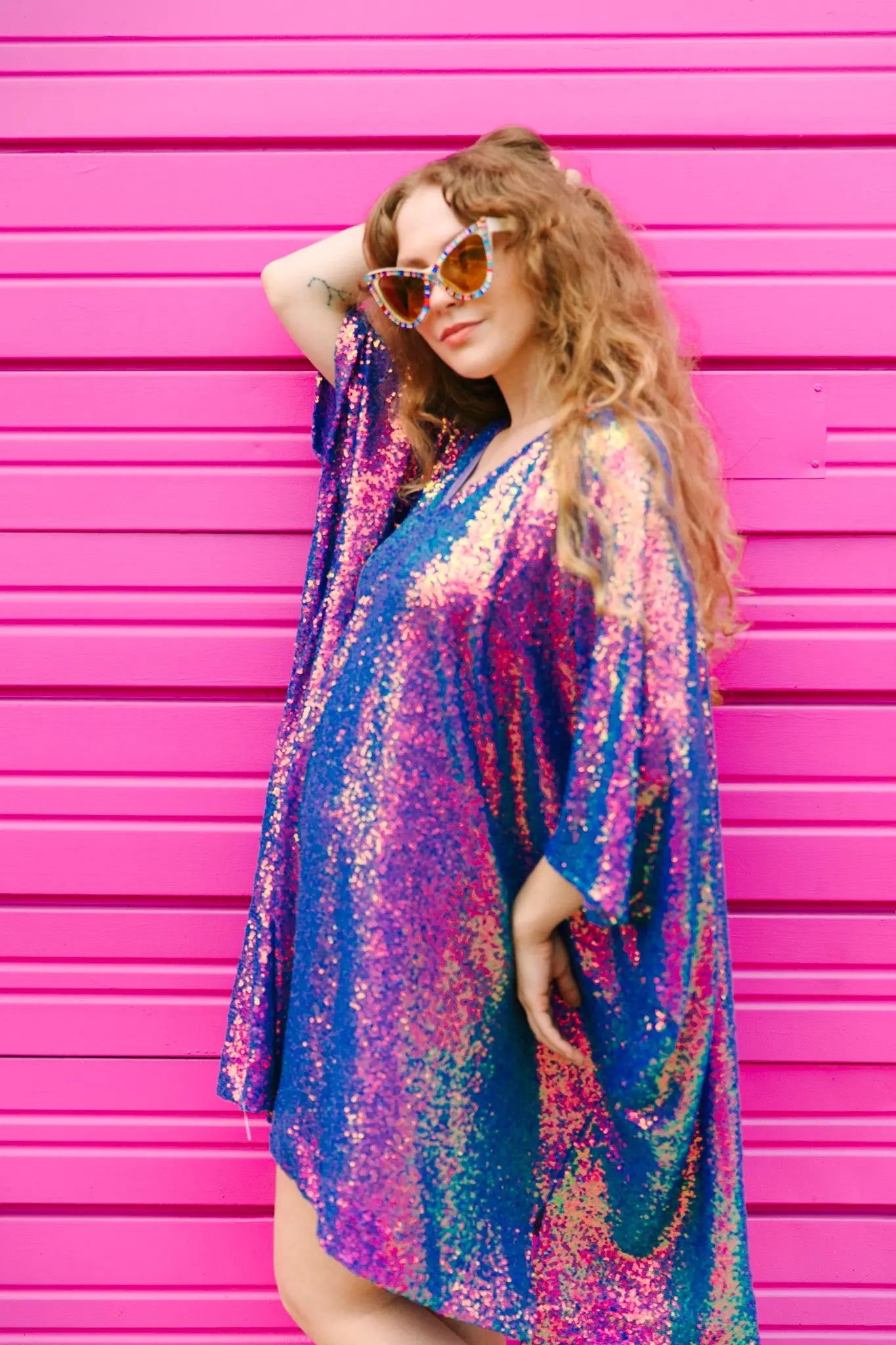 Purple Holographic Sequin Short Caftan - Image 13
