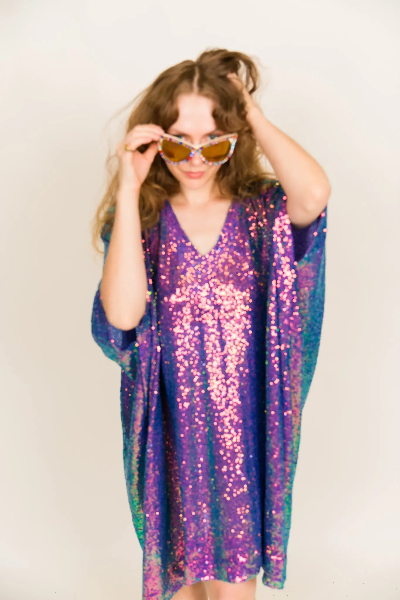 Purple Holographic Sequin Short Caftan - Image 14