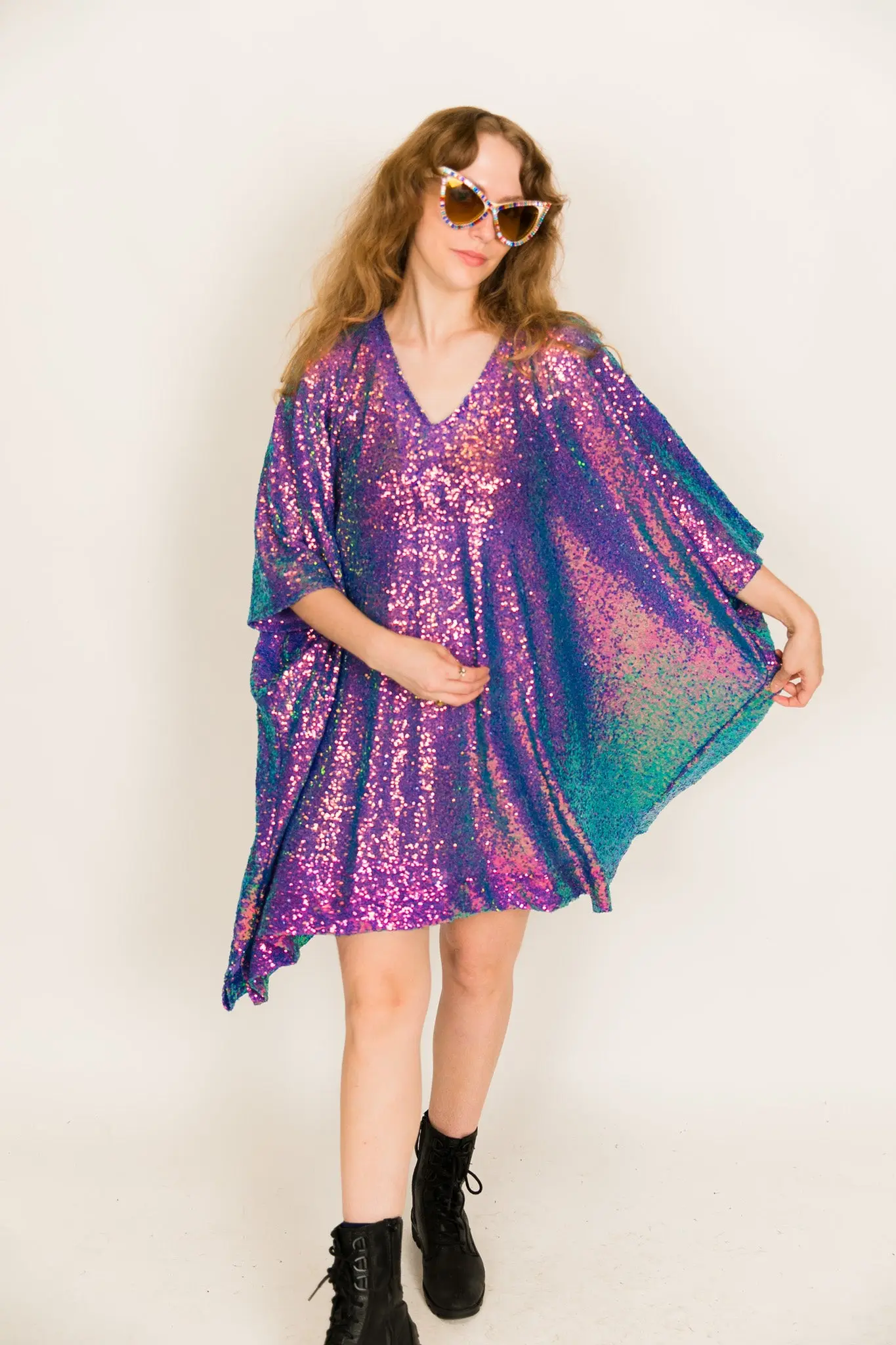 Purple Holographic Sequin Short Caftan - Image 2