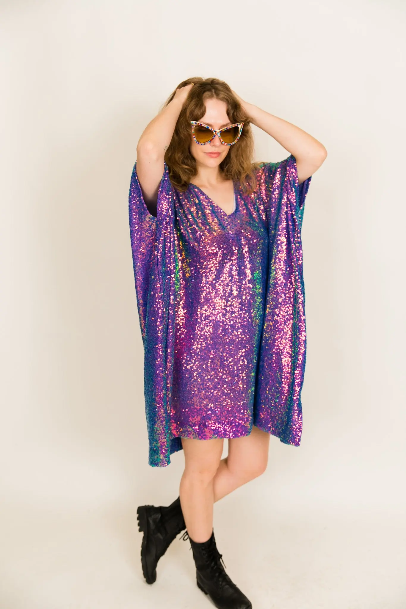 Purple Holographic Sequin Short Caftan - Image 4