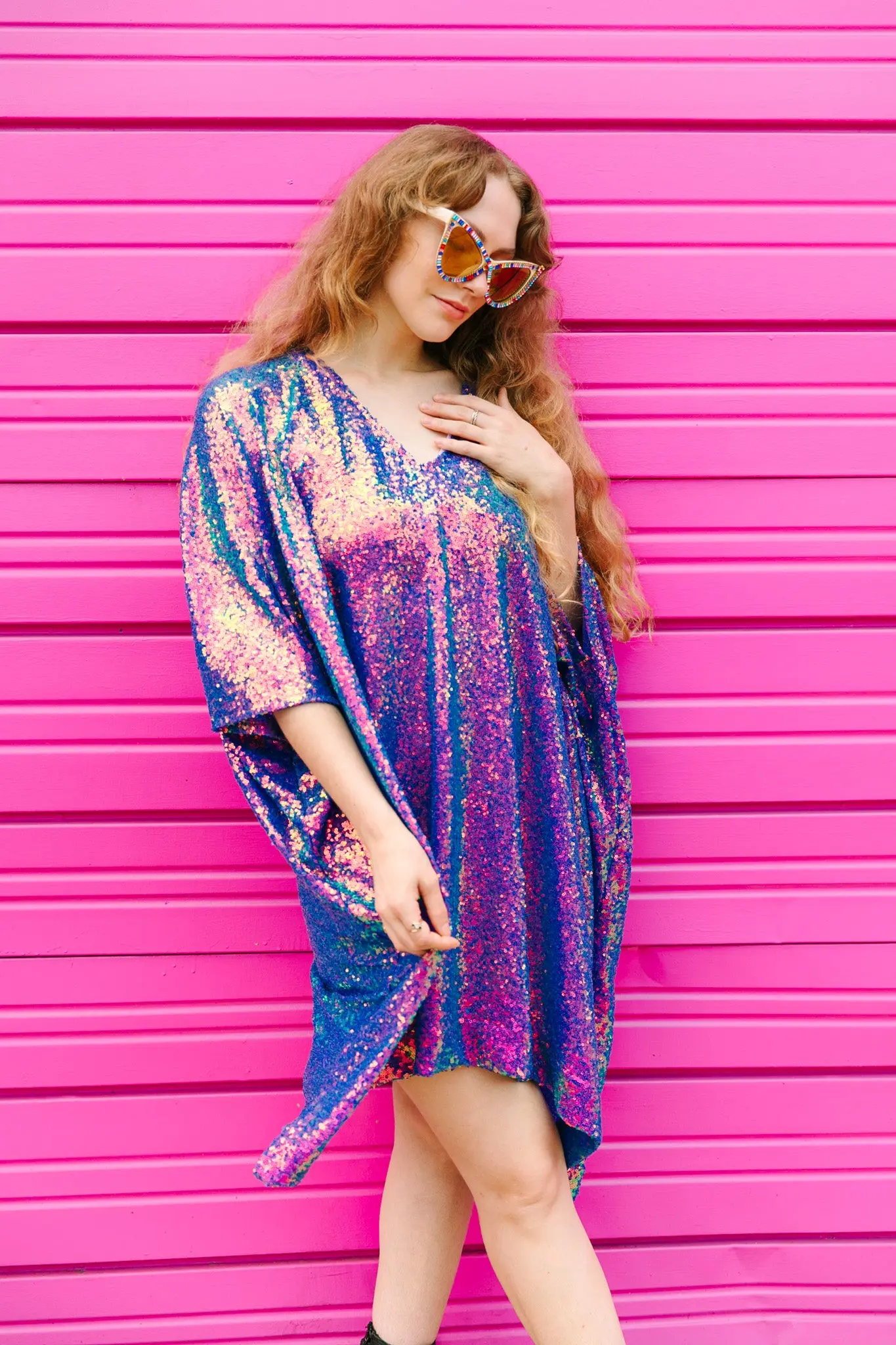 Purple Holographic Sequin Short Caftan - Image 5