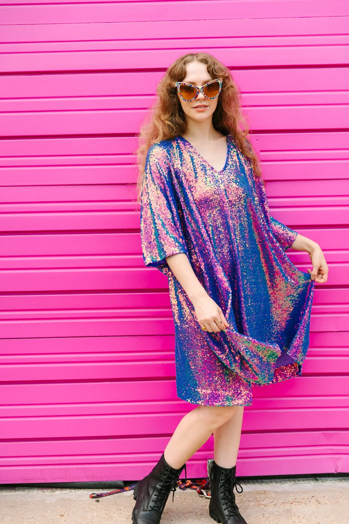 Purple Holographic Sequin Short Caftan - Image 7