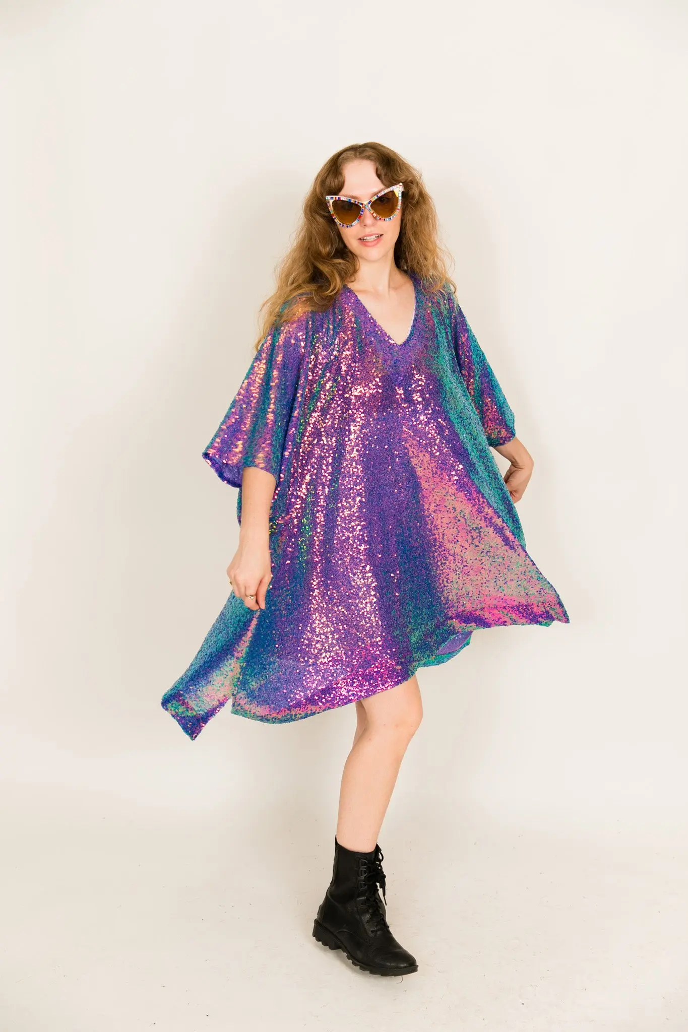 Purple Holographic Sequin Short Caftan - Image 8