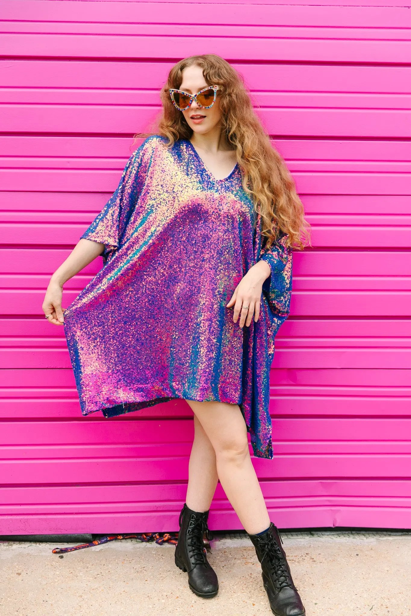 Purple Holographic Sequin Short Caftan - Image 9