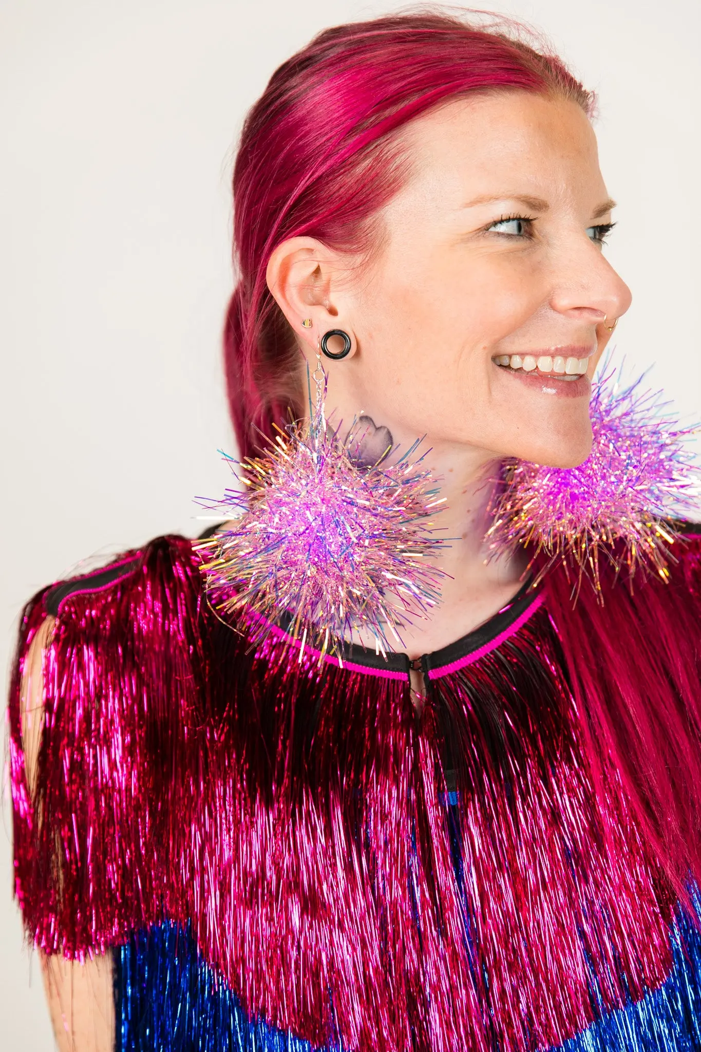 Purple Iridescent Party Pom Earrings