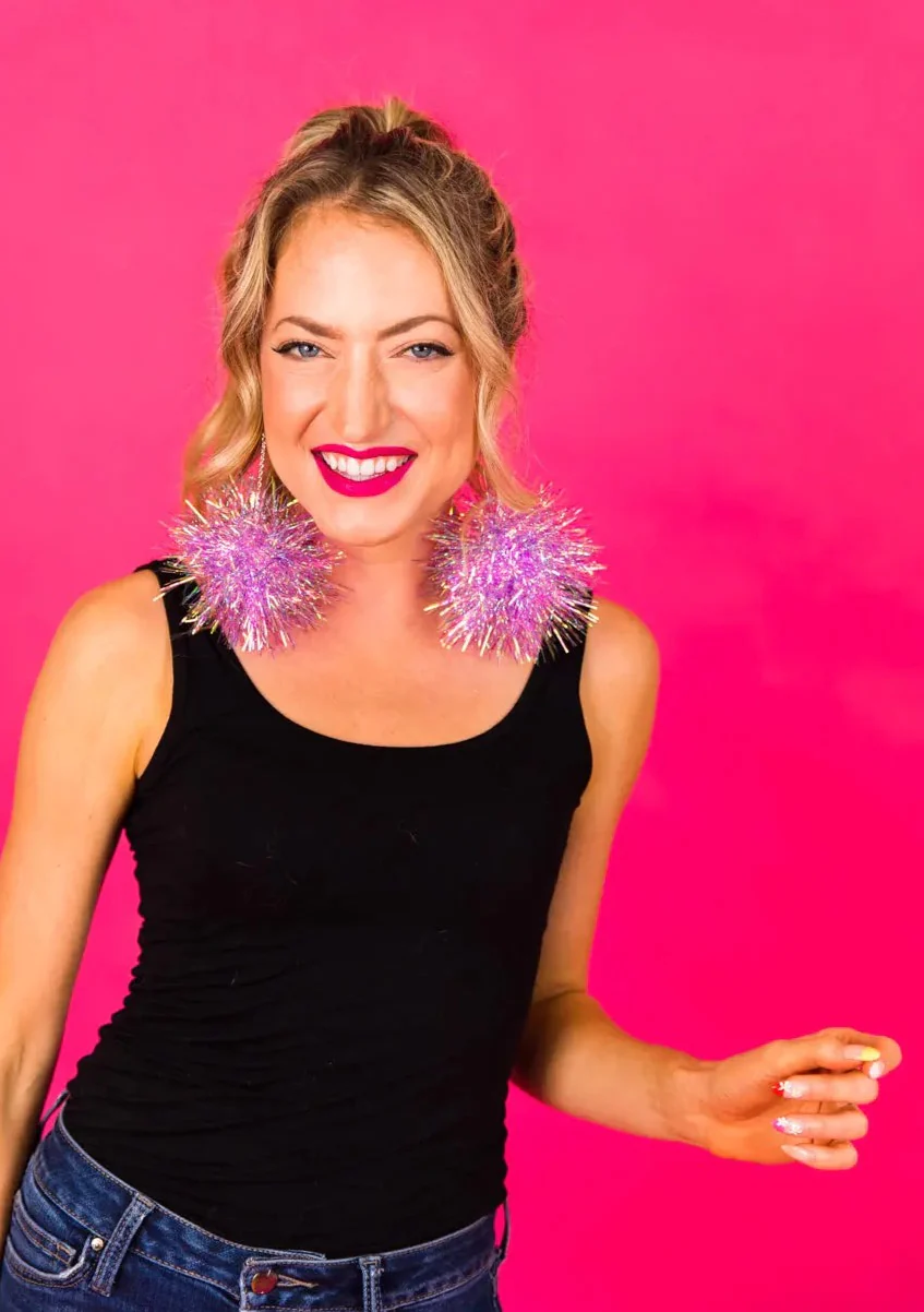 Purple Iridescent Party Pom Earrings - Image 6