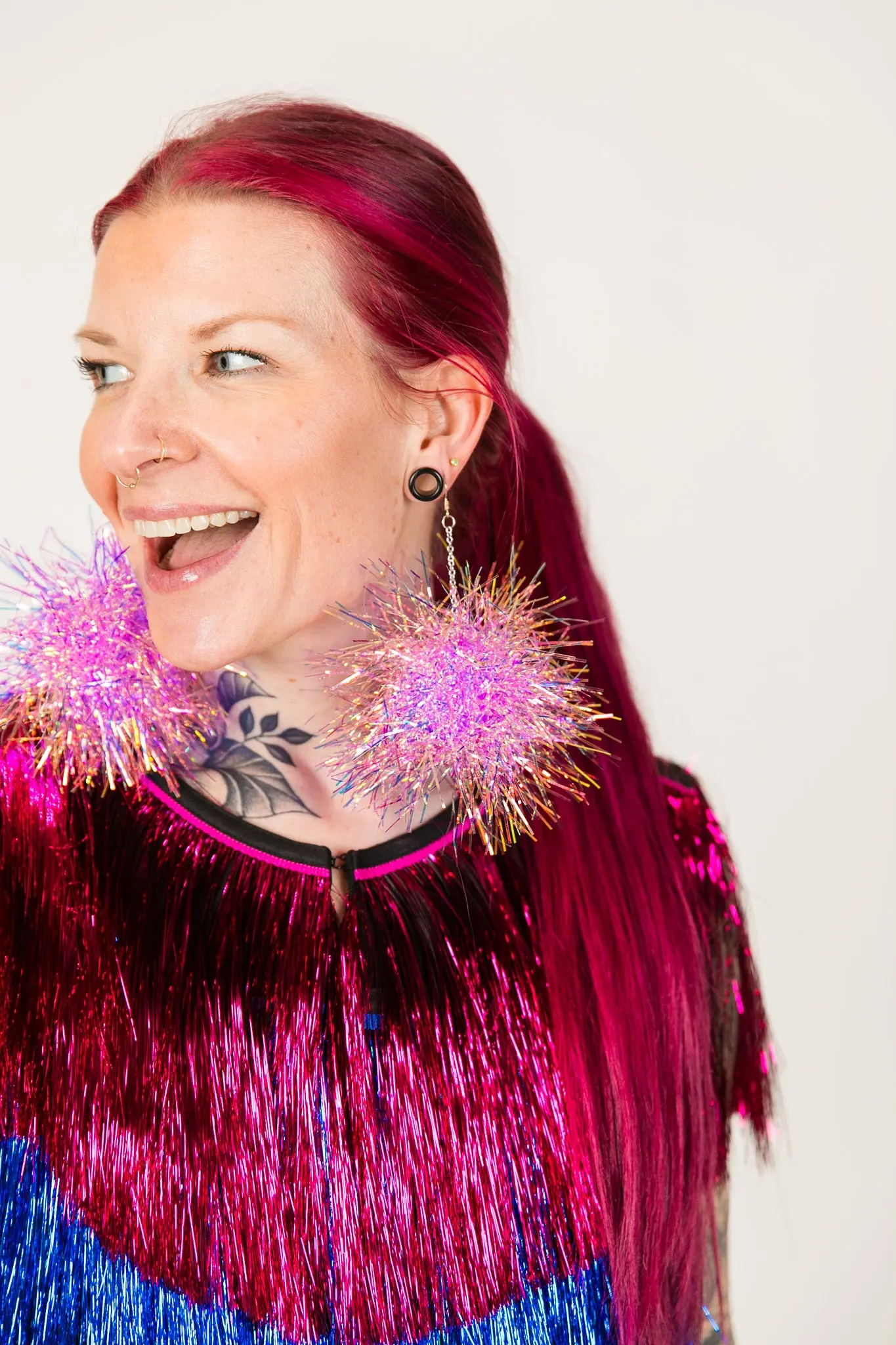 Purple Iridescent Party Pom Earrings - Image 7
