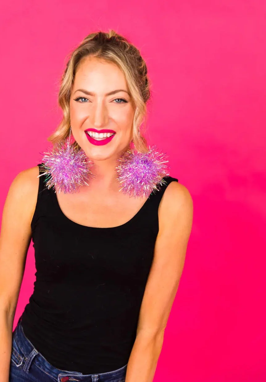 Purple Iridescent Party Pom Earrings - Image 8