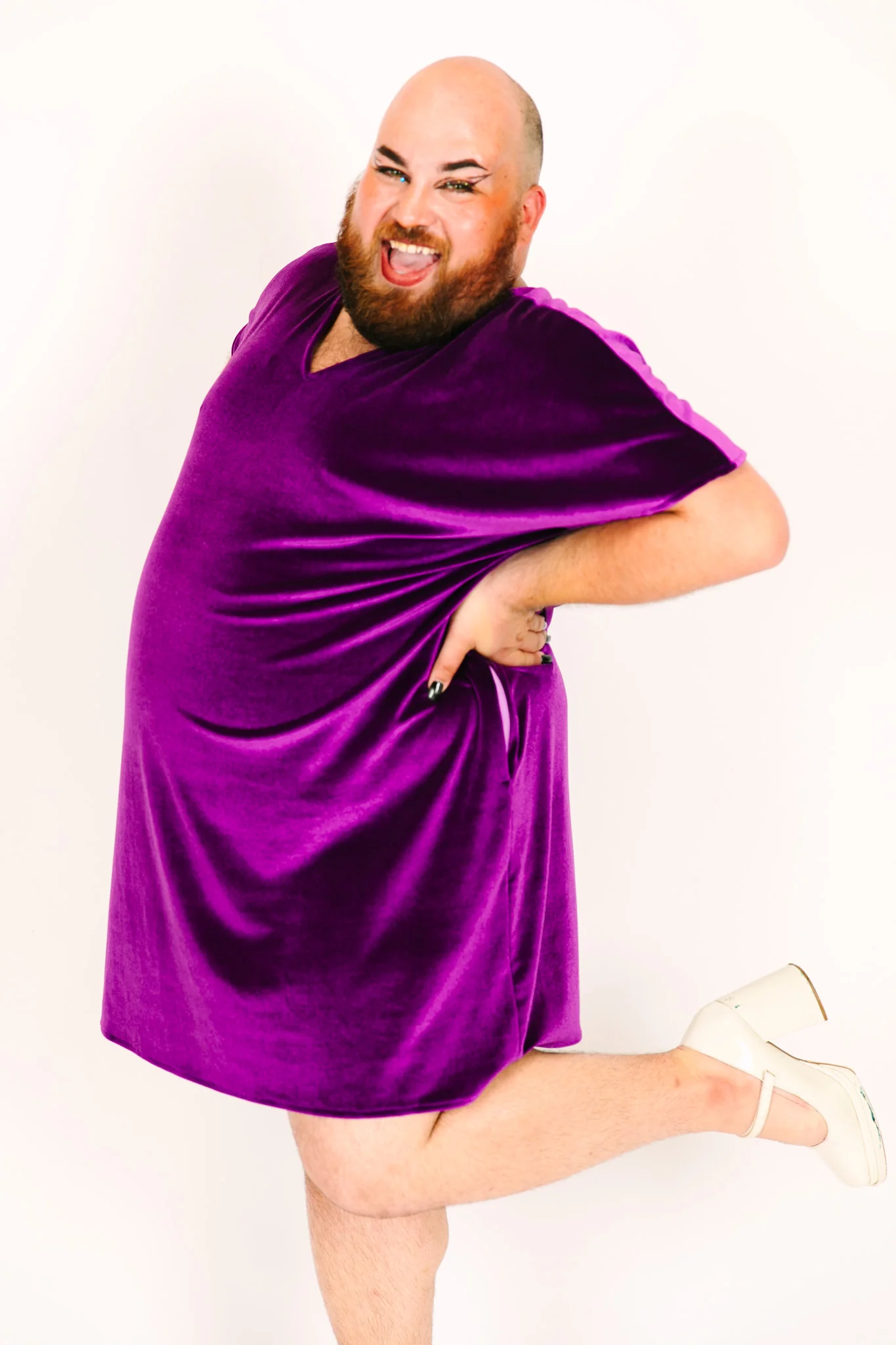 Purple Velvet V-Neck Dress - Image 10
