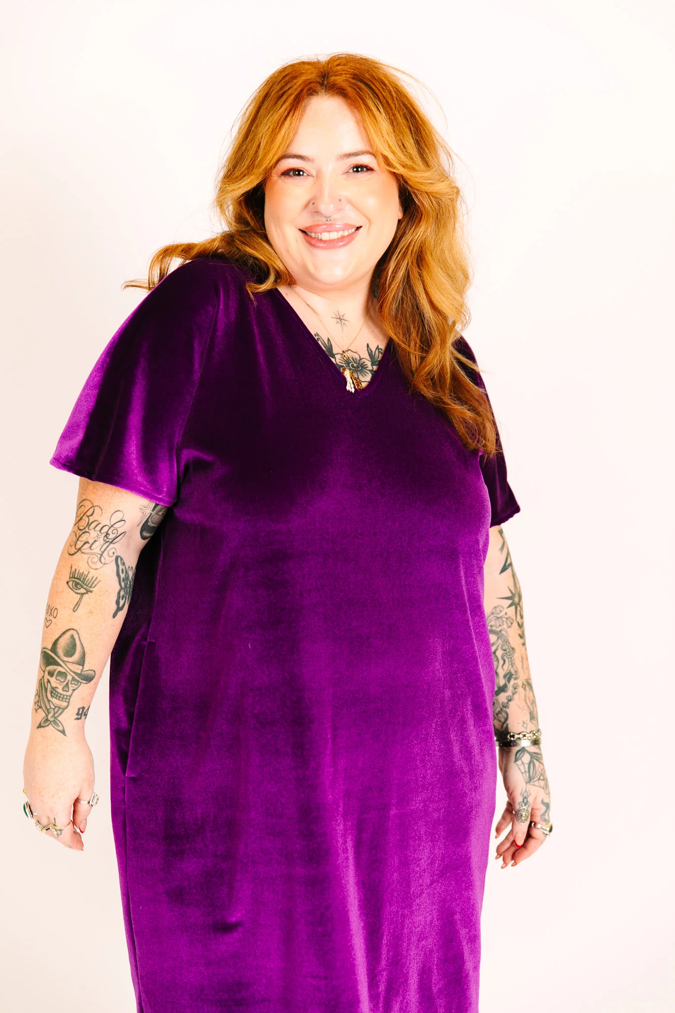 Purple Velvet V-Neck Dress - Image 13