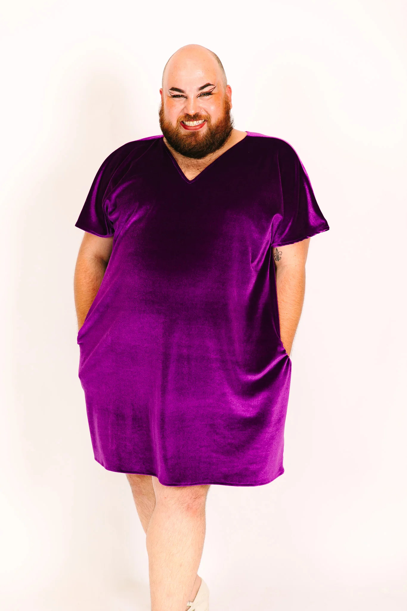 Purple Velvet V-Neck Dress - Image 14