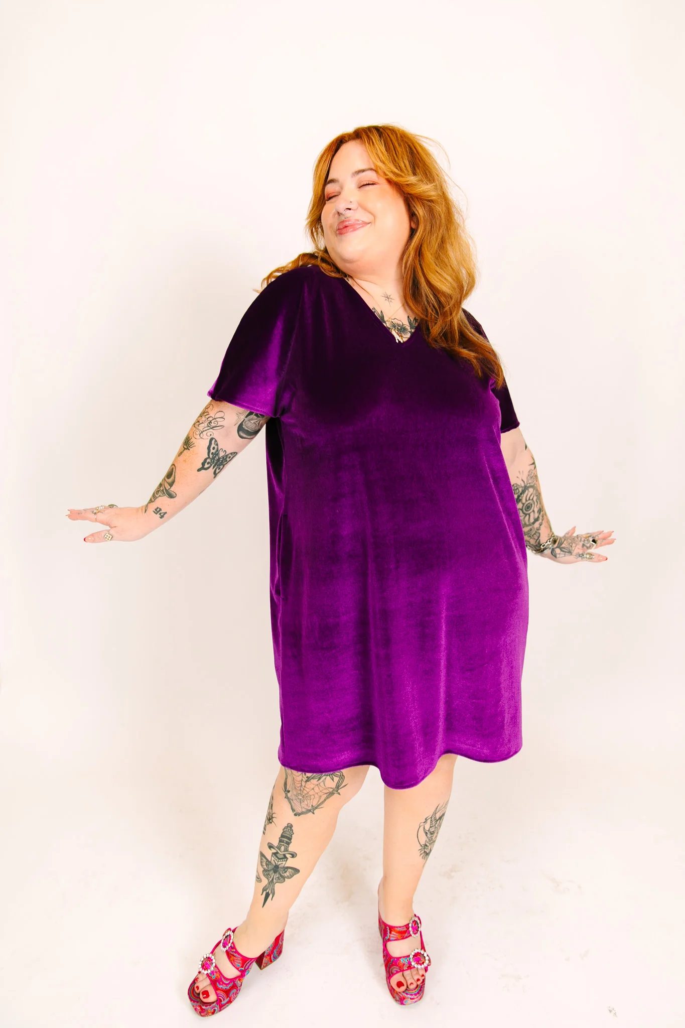 Purple Velvet V-Neck Dress - Image 4