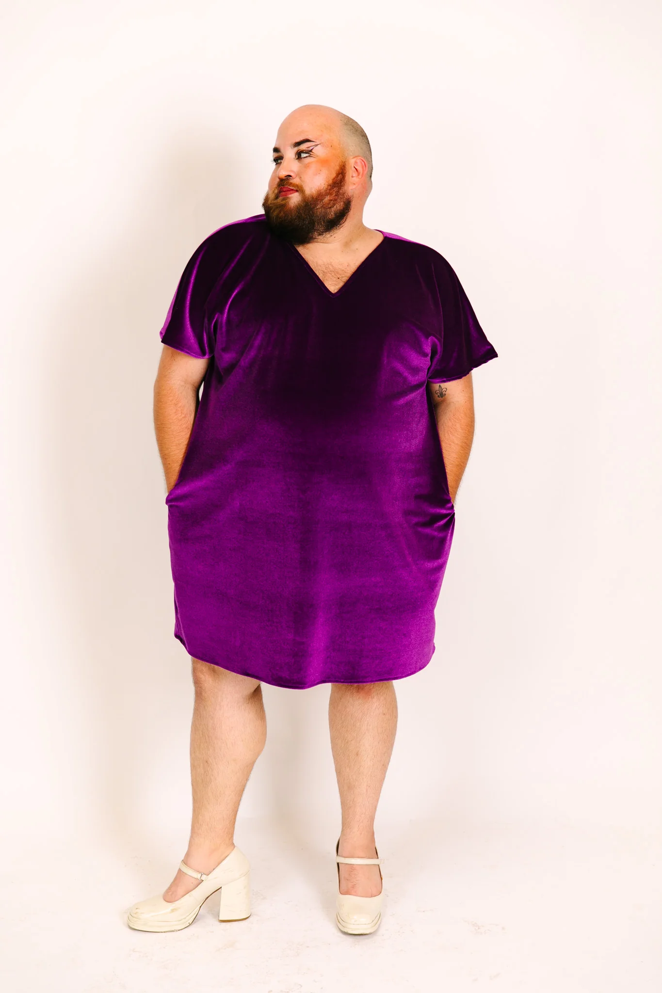 Purple Velvet V-Neck Dress - Image 5