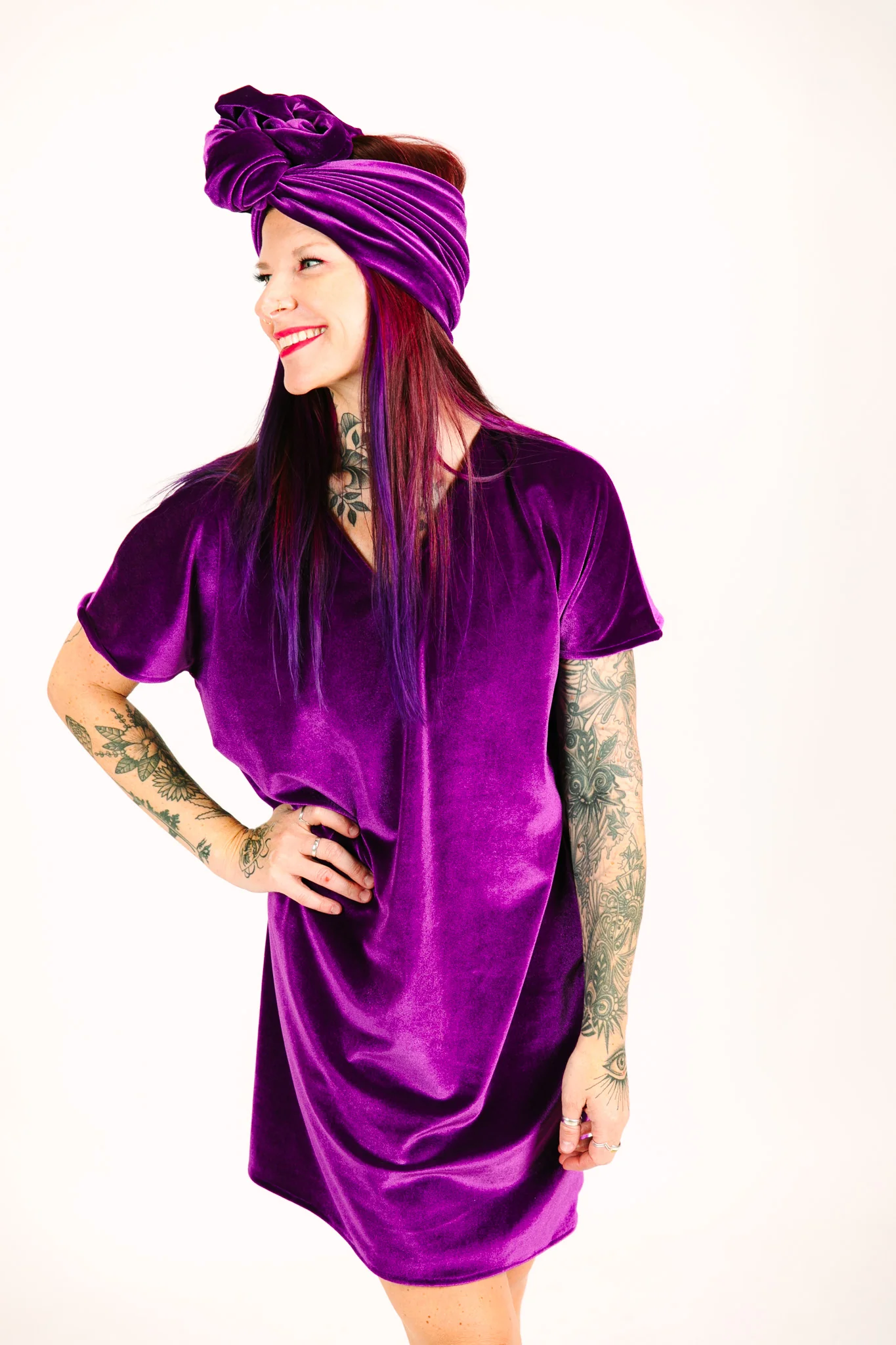 Purple Velvet V-Neck Dress - Image 7
