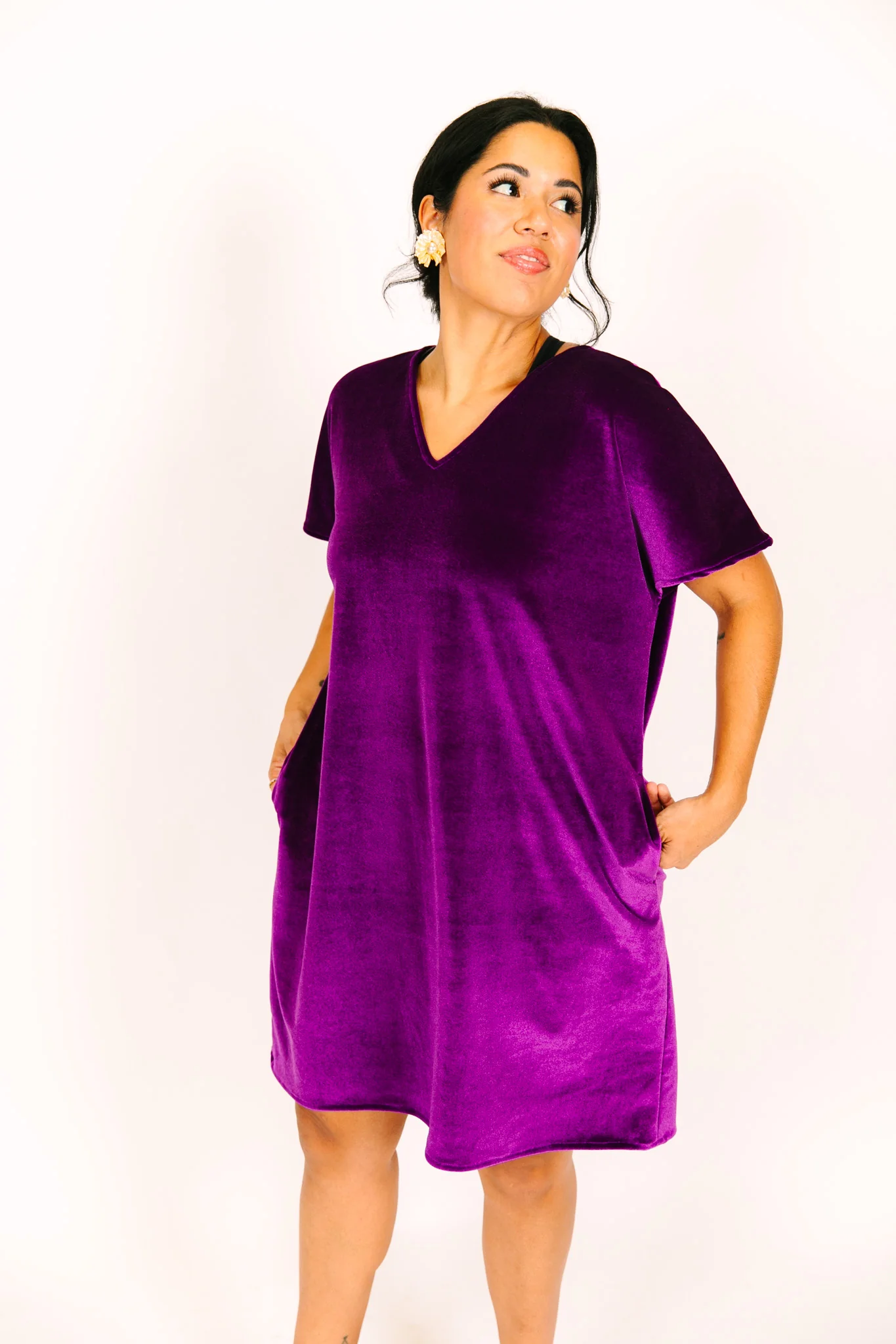 Purple Velvet V-Neck Dress - Image 8