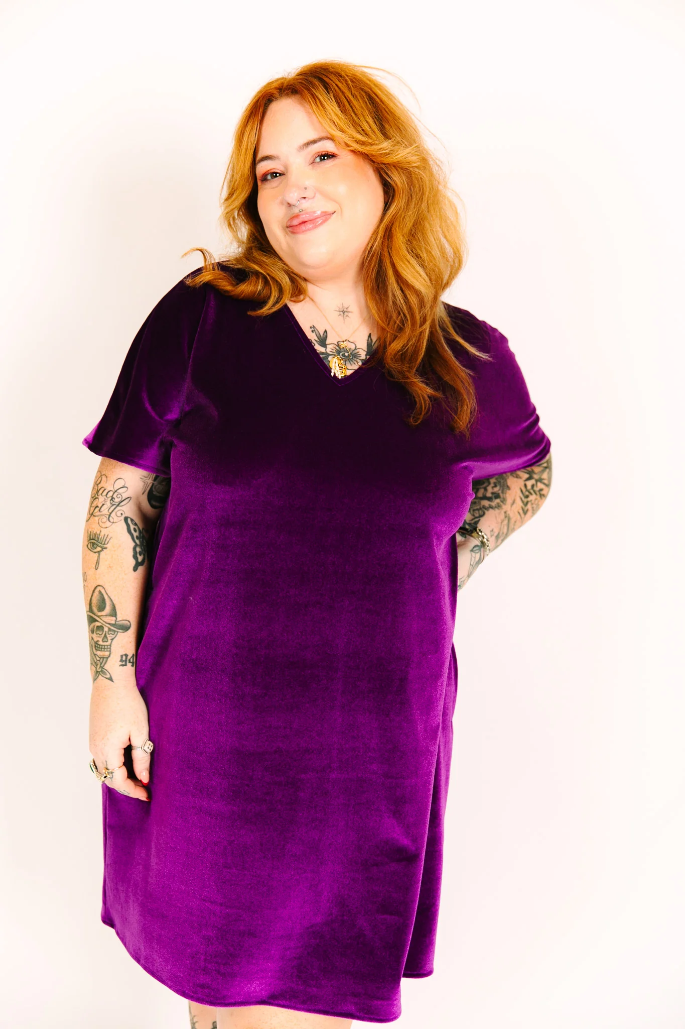 Purple Velvet V-Neck Dress - Image 9