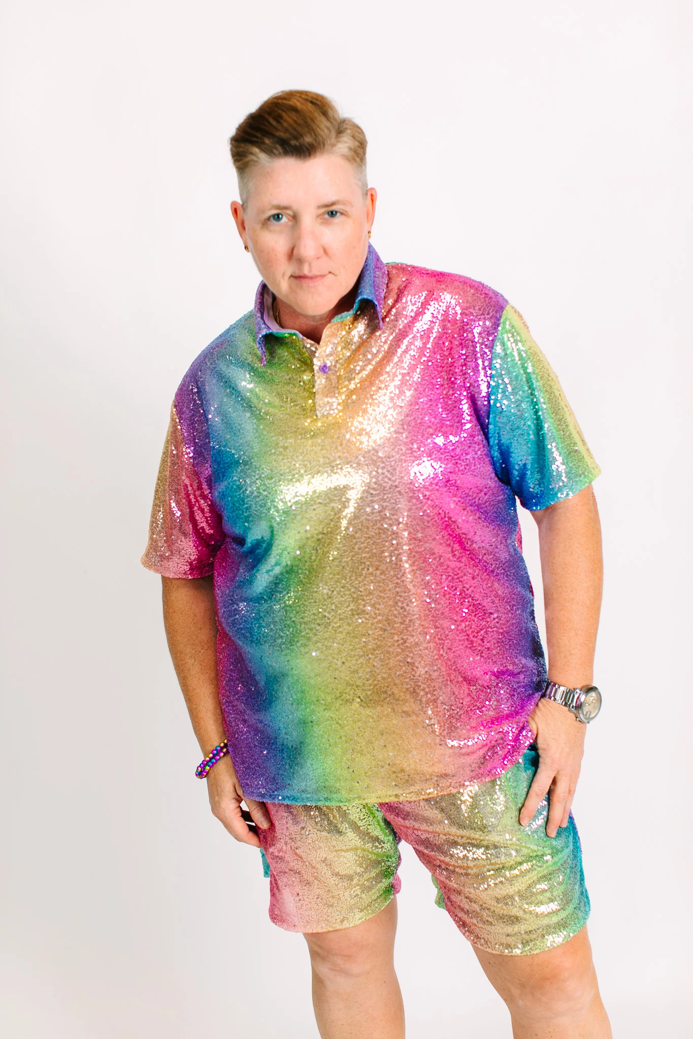 Rainbow Ombre Sequin Polo