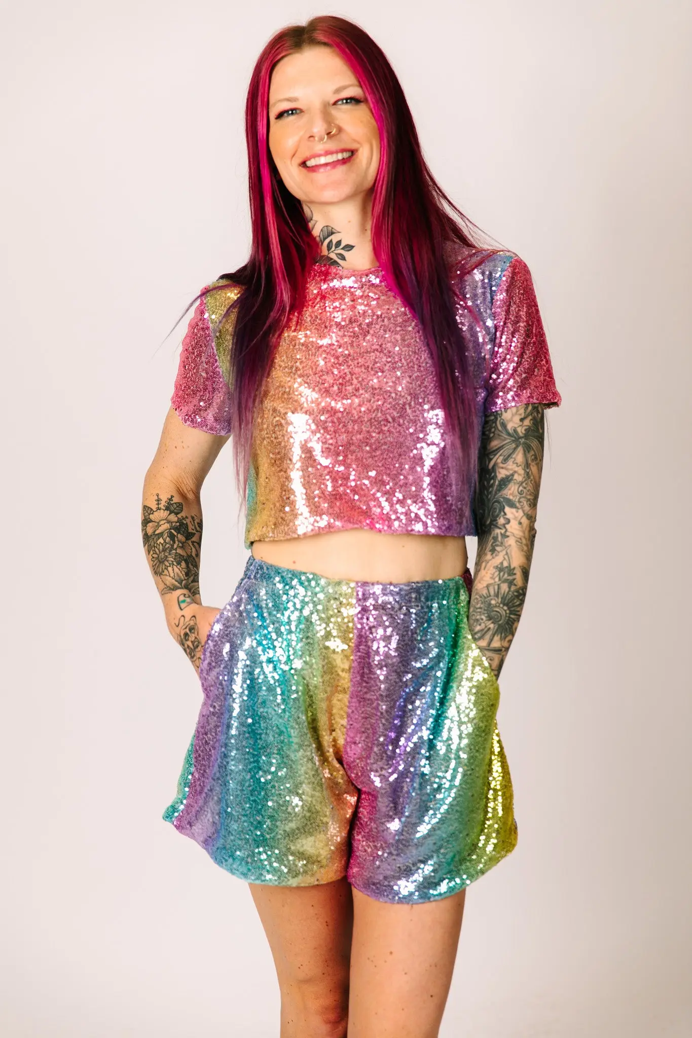 Rainbow Ombre Sequin Baddie Shorts