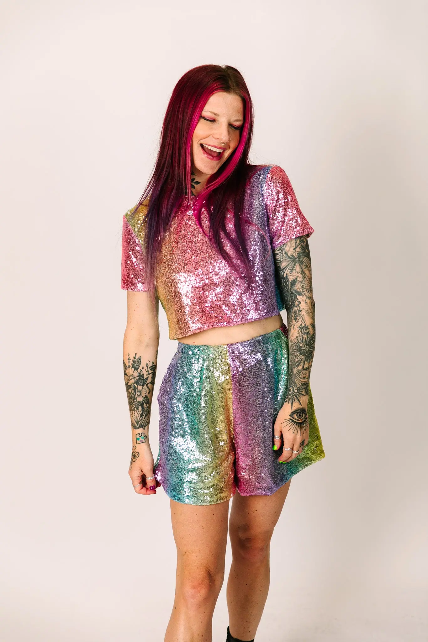 Rainbow Ombre Sequin Baddie Shorts - Image 11