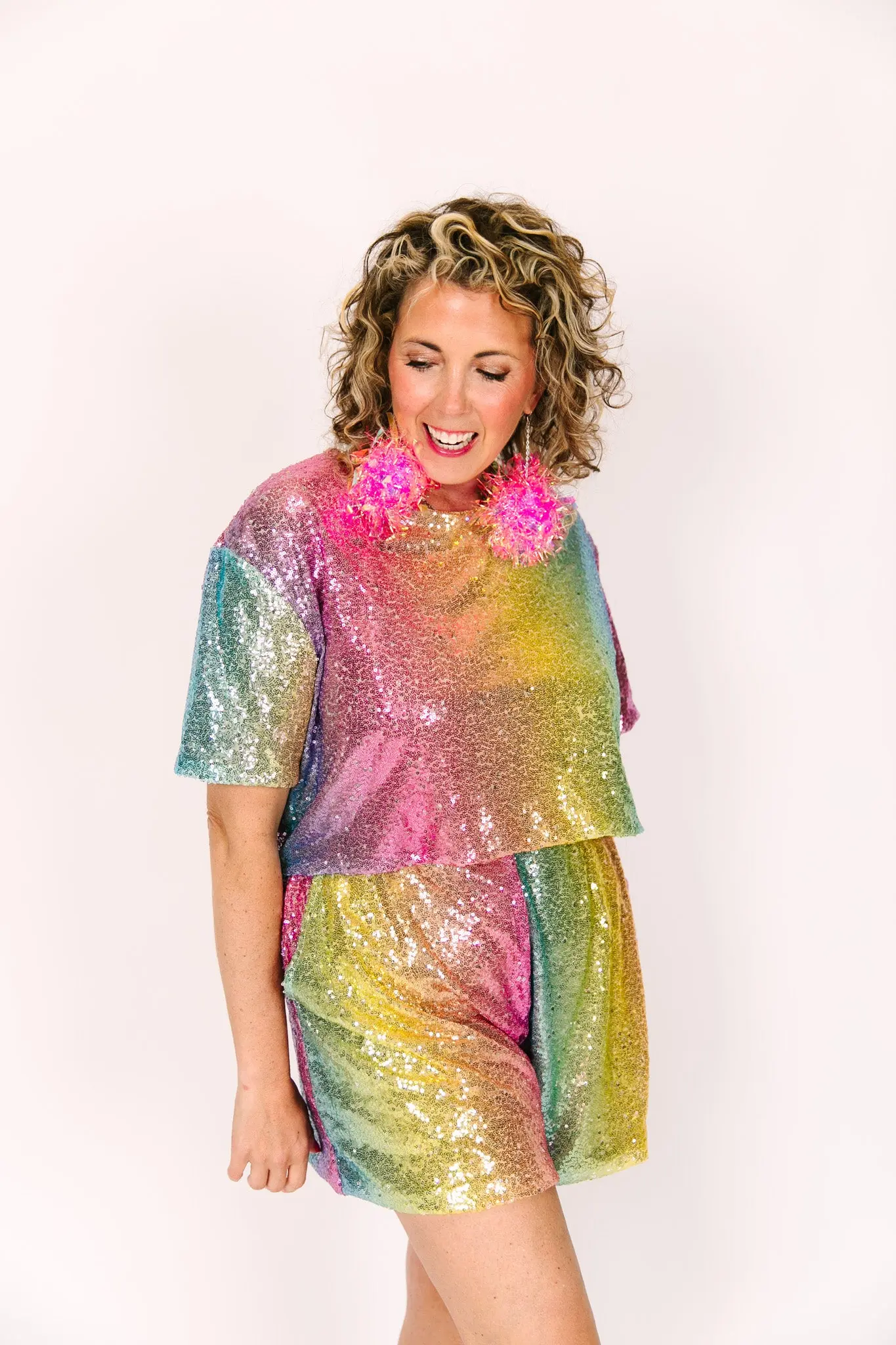 Rainbow Ombre Sequin Baddie Shorts - Image 12