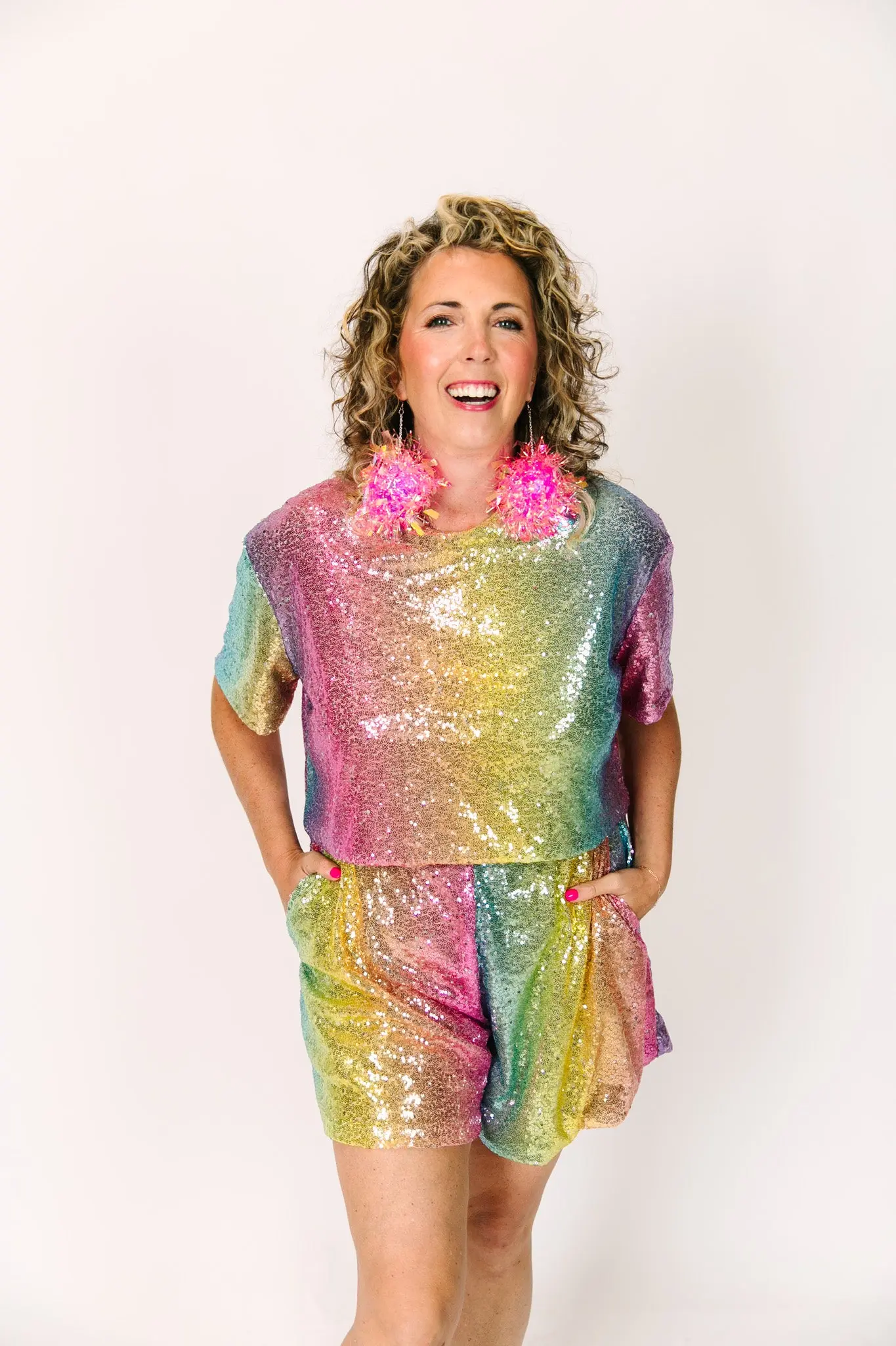 Rainbow Ombre Sequin Baddie Shorts - Image 3