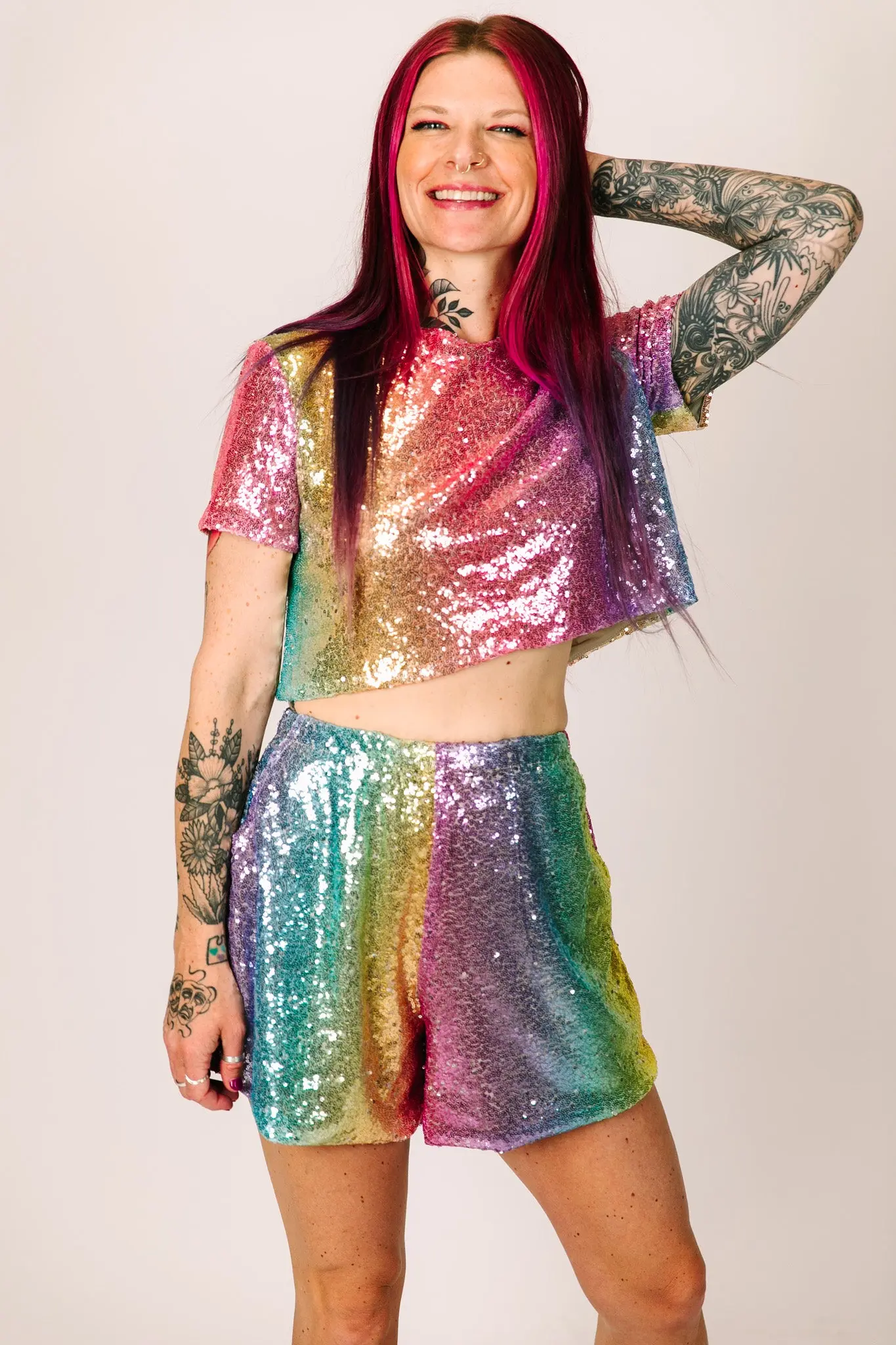 Rainbow Ombre Sequin Baddie Shorts - Image 4