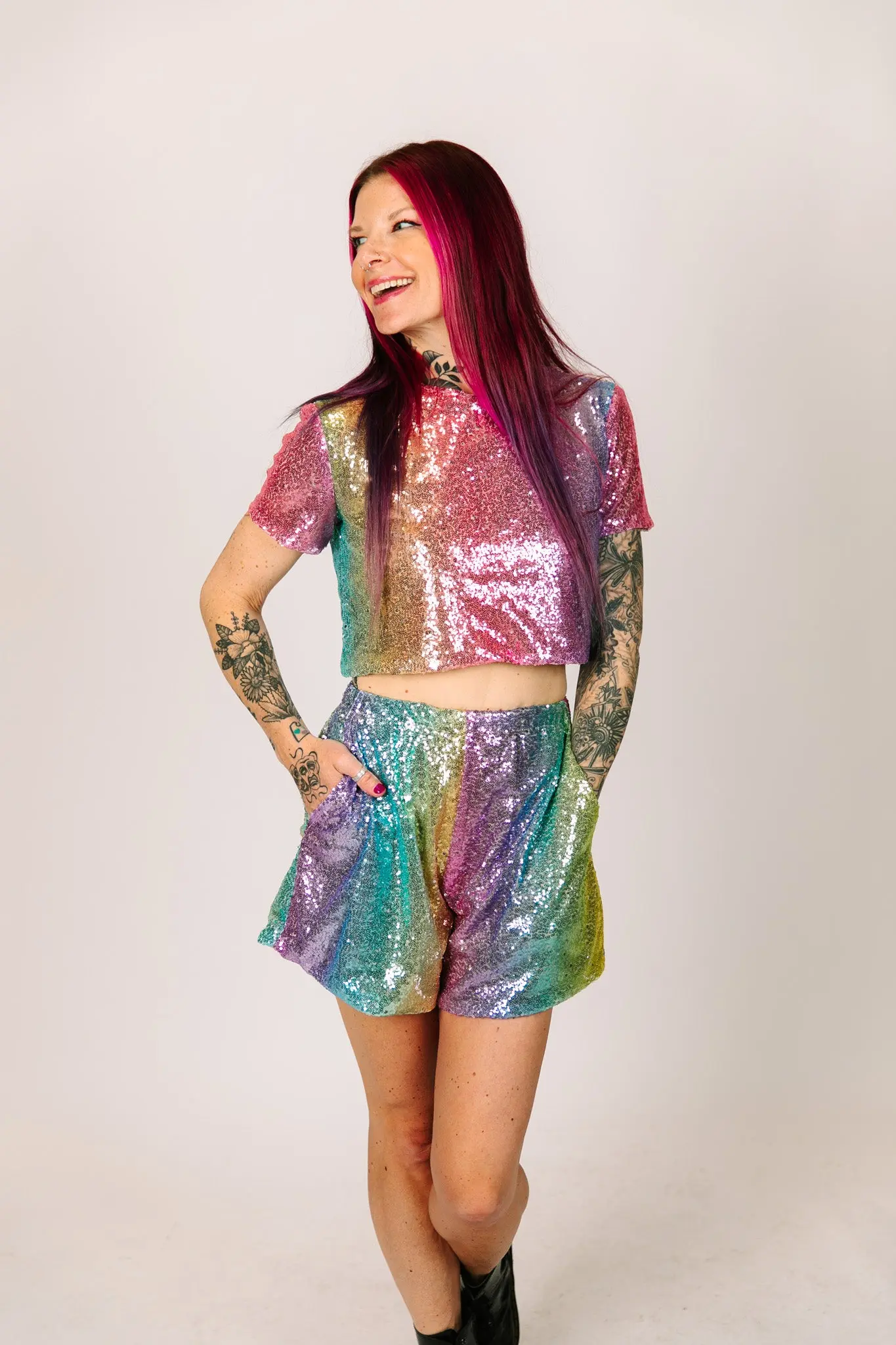 Rainbow Ombre Sequin Baddie Shorts - Image 5
