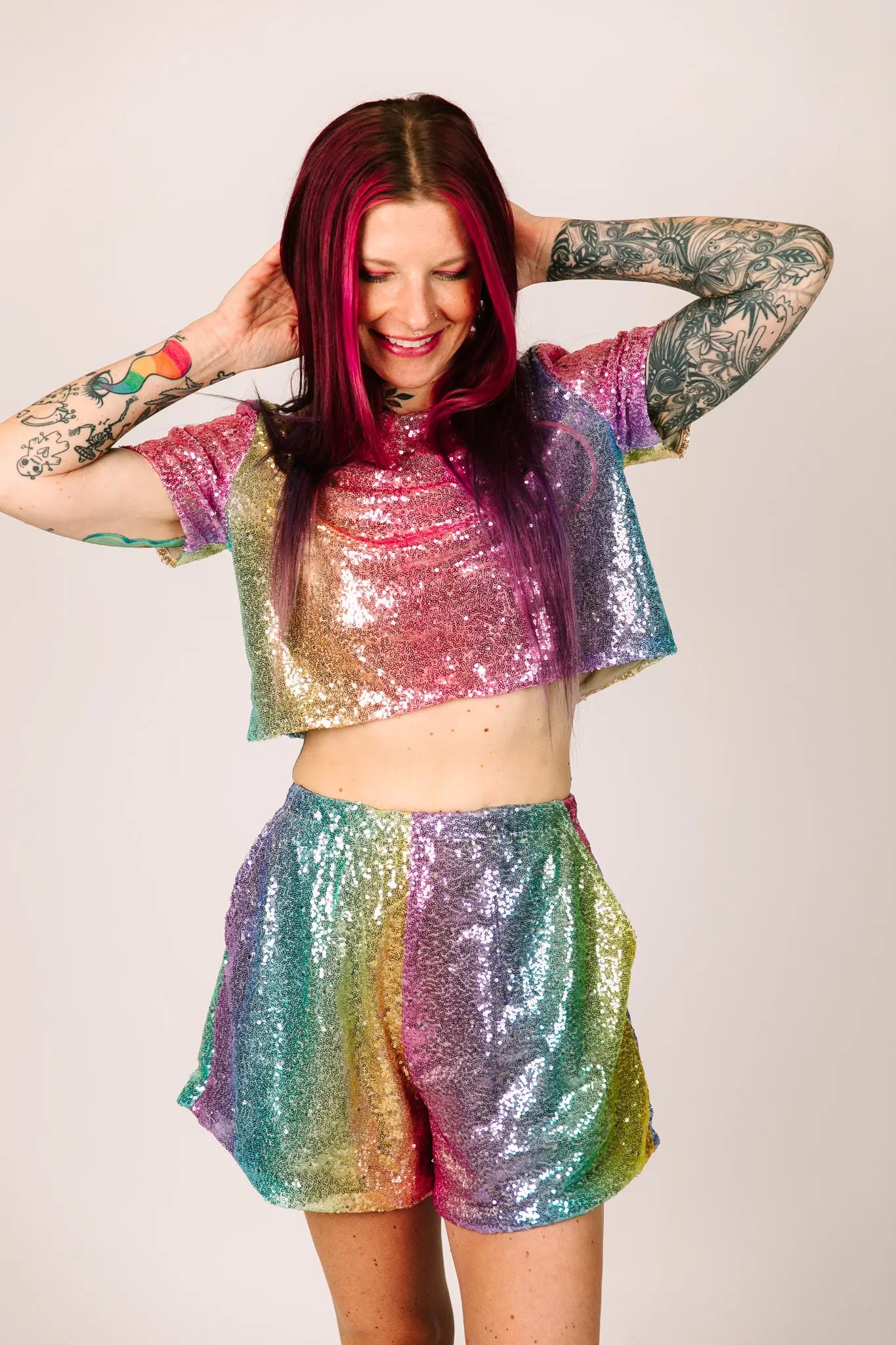 Rainbow Ombre Sequin Baddie Shorts - Image 6