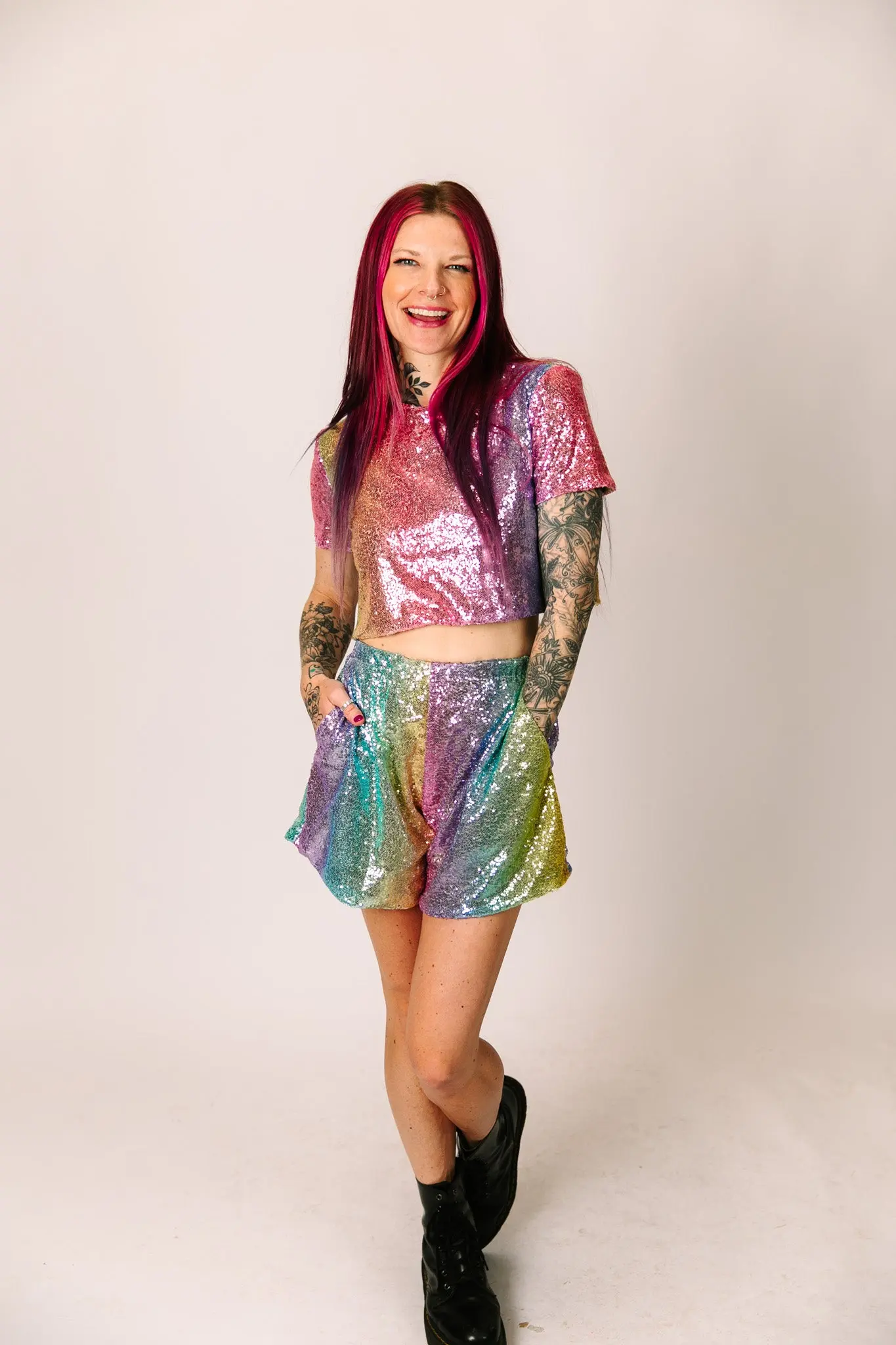Rainbow Ombre Sequin Baddie Shorts - Image 7