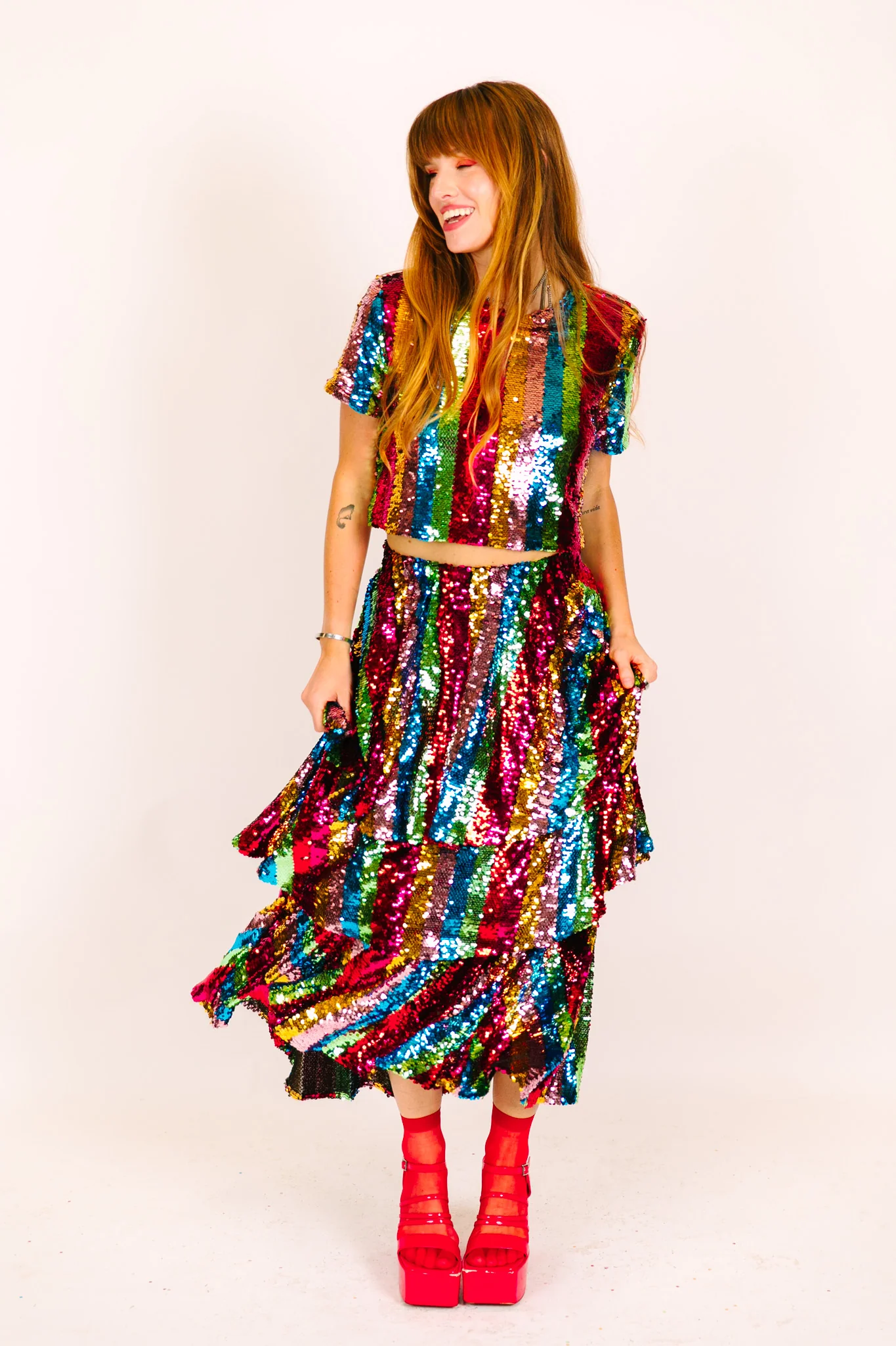 Rainbow Stripe 3-Tiered Sequin Skirt - Image 11