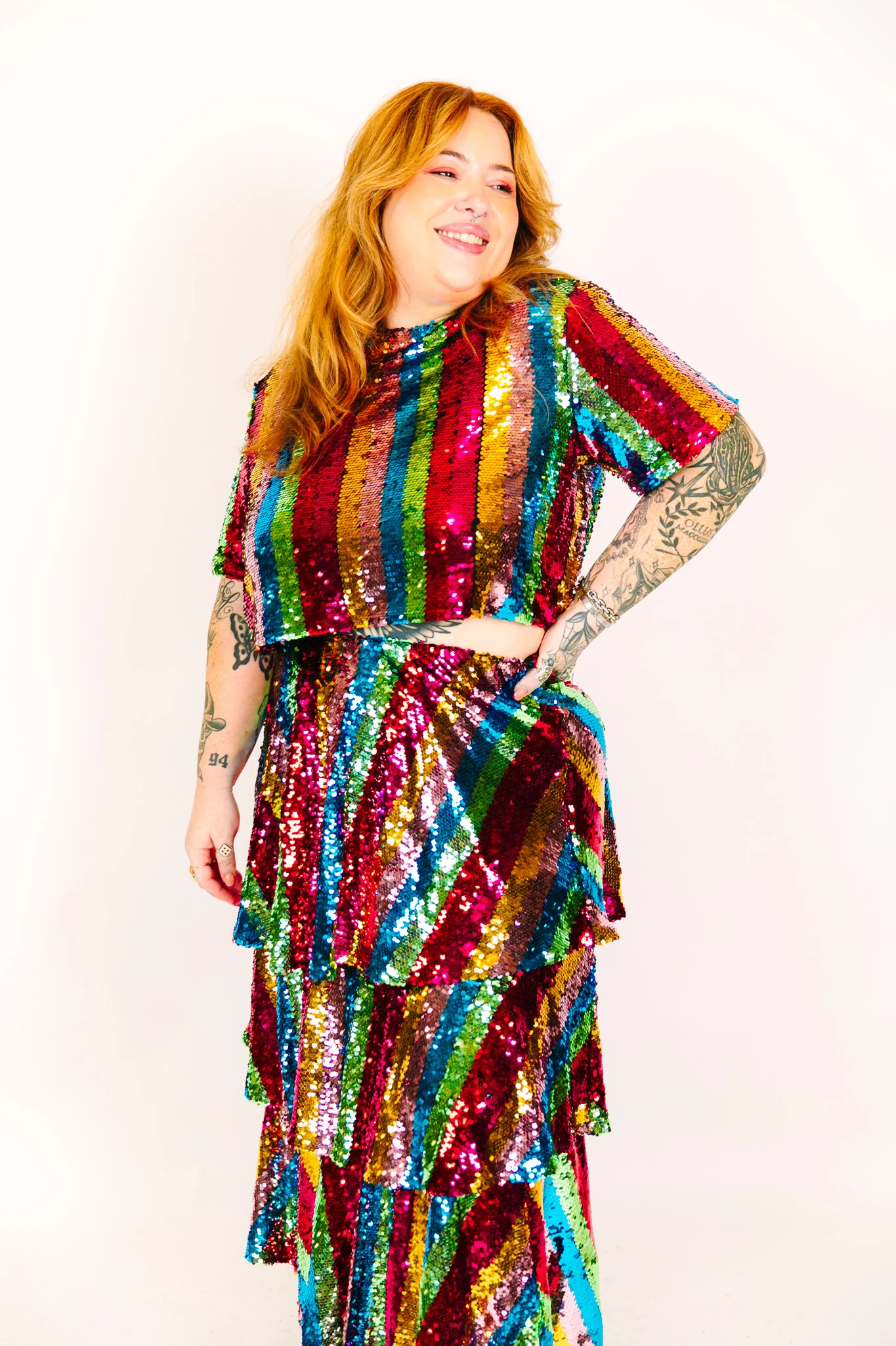 Rainbow Stripe 3-Tiered Sequin Skirt - Image 12