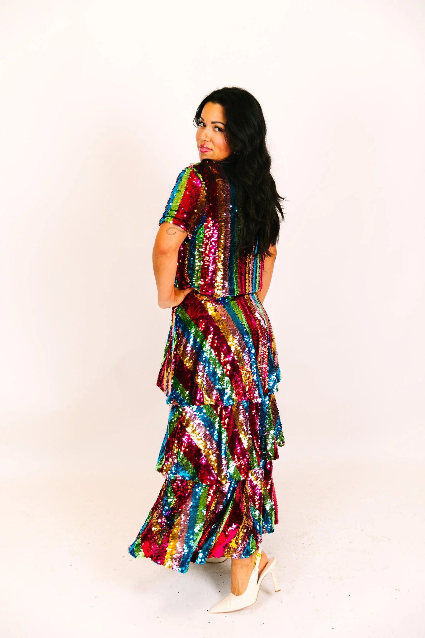Rainbow Stripe 3-Tiered Sequin Skirt - Image 13