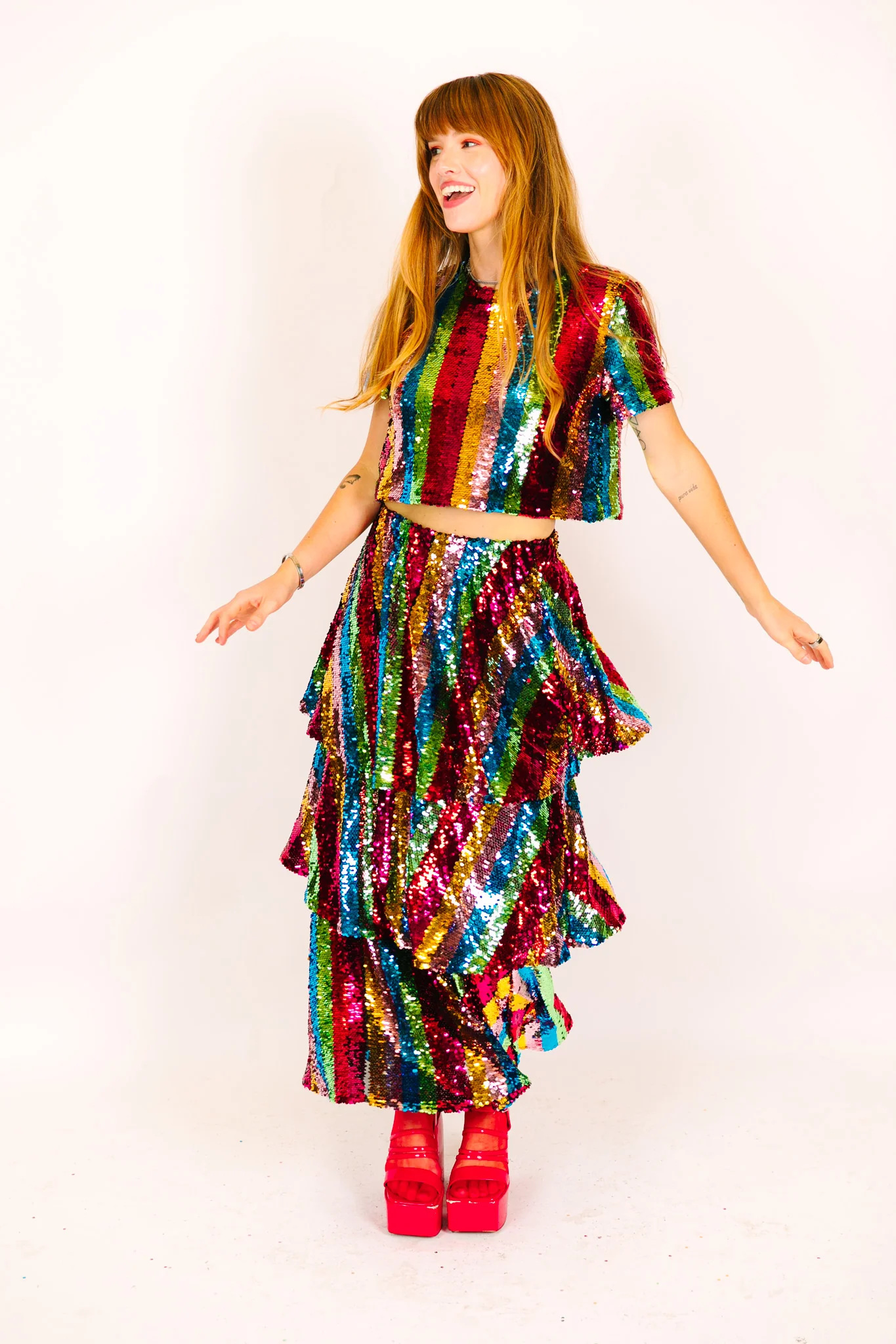 Rainbow Stripe 3-Tiered Sequin Skirt - Image 14