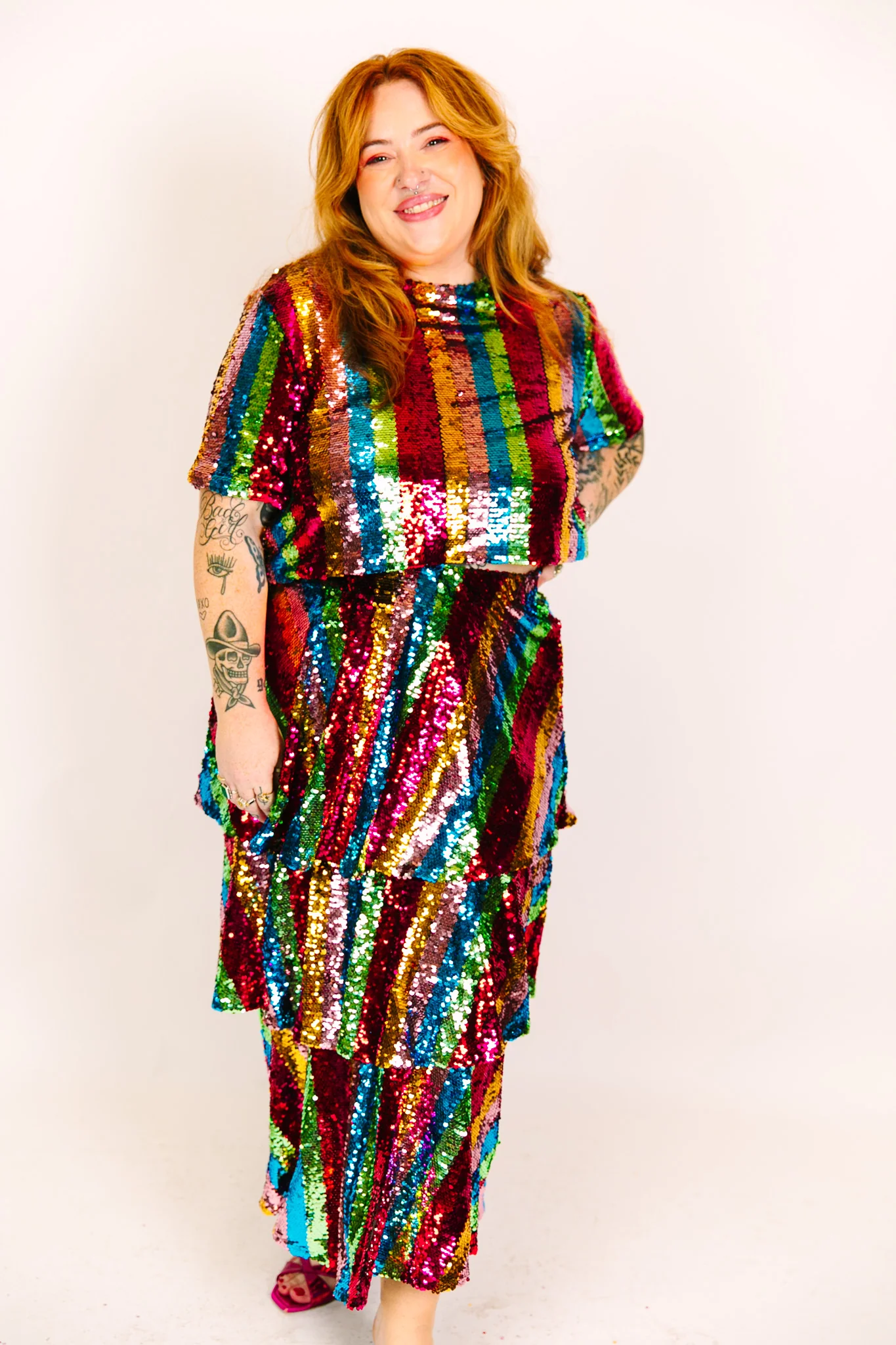 Rainbow Stripe 3-Tiered Sequin Skirt - Image 3