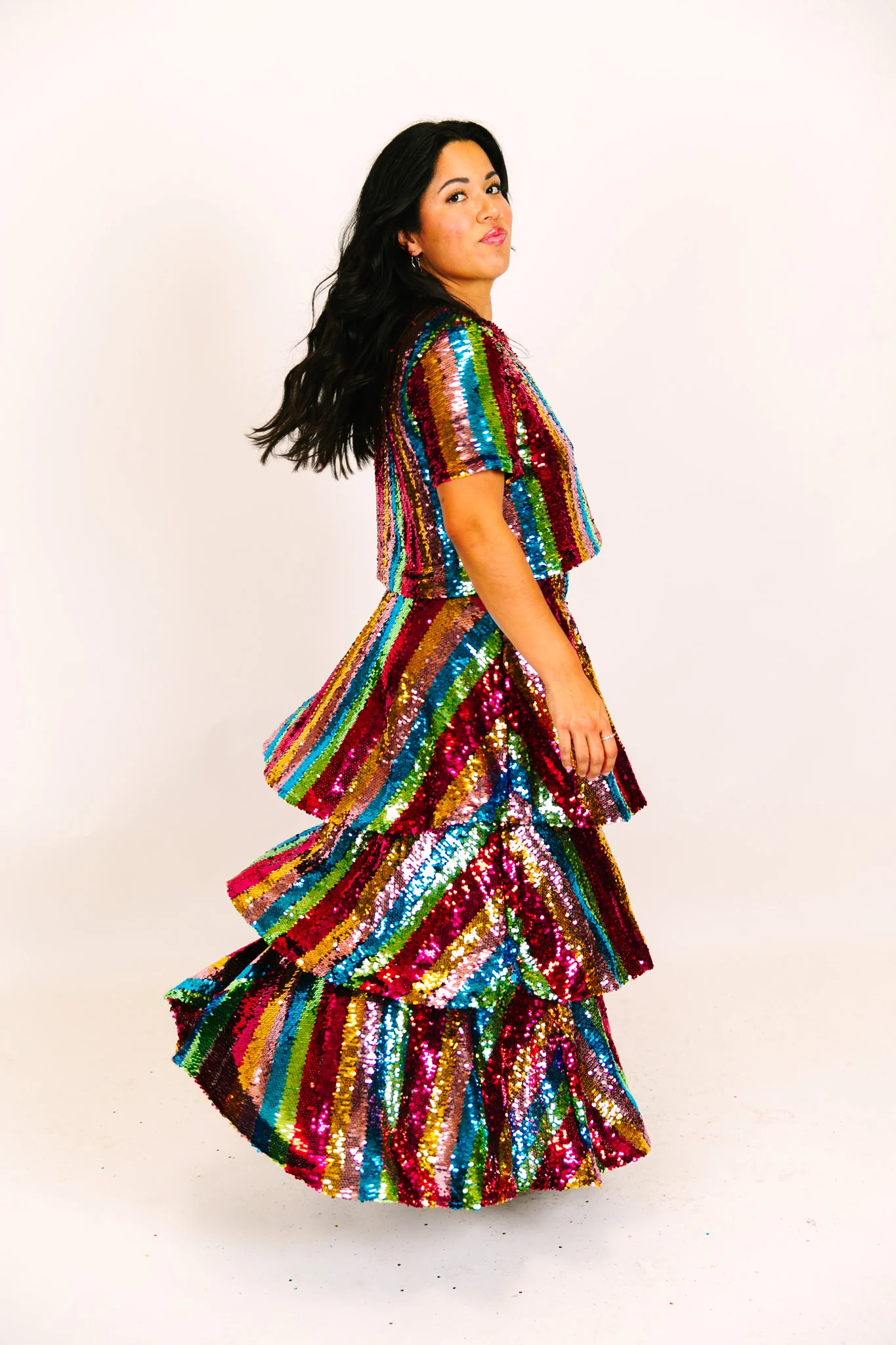 Rainbow Stripe 3-Tiered Sequin Skirt - Image 4