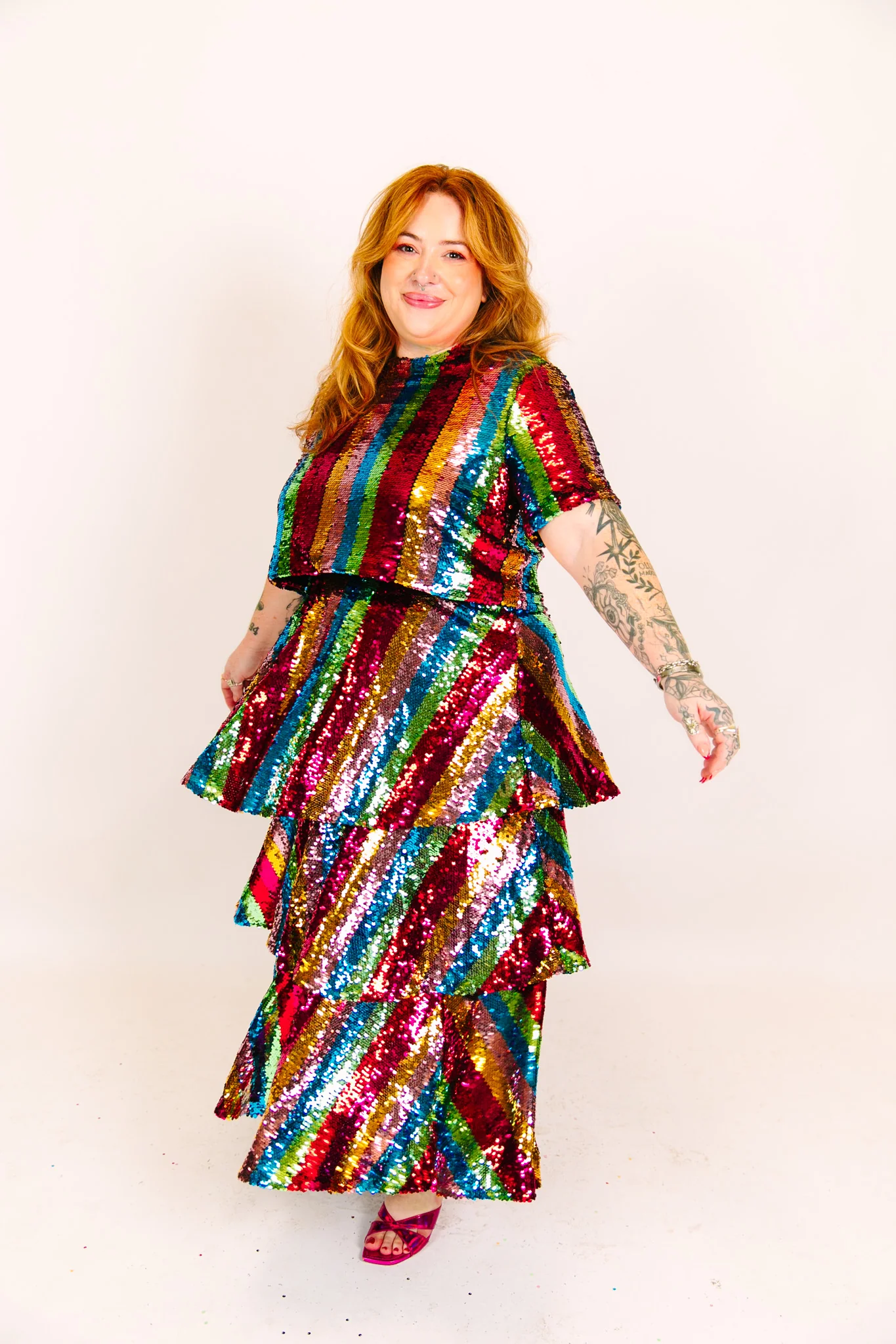 Rainbow Stripe 3-Tiered Sequin Skirt - Image 8