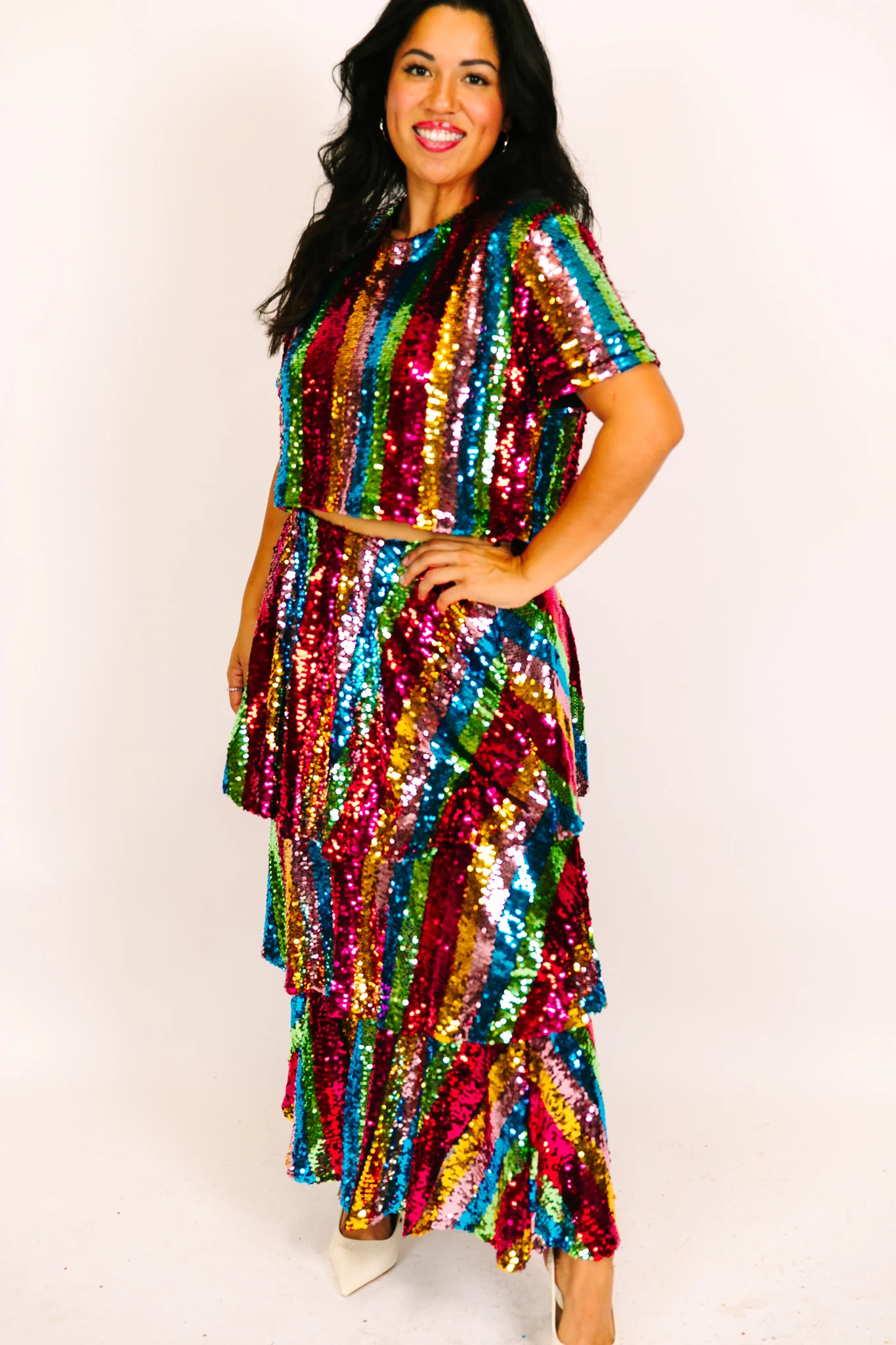 Rainbow Stripe 3-Tiered Sequin Skirt - Image 9