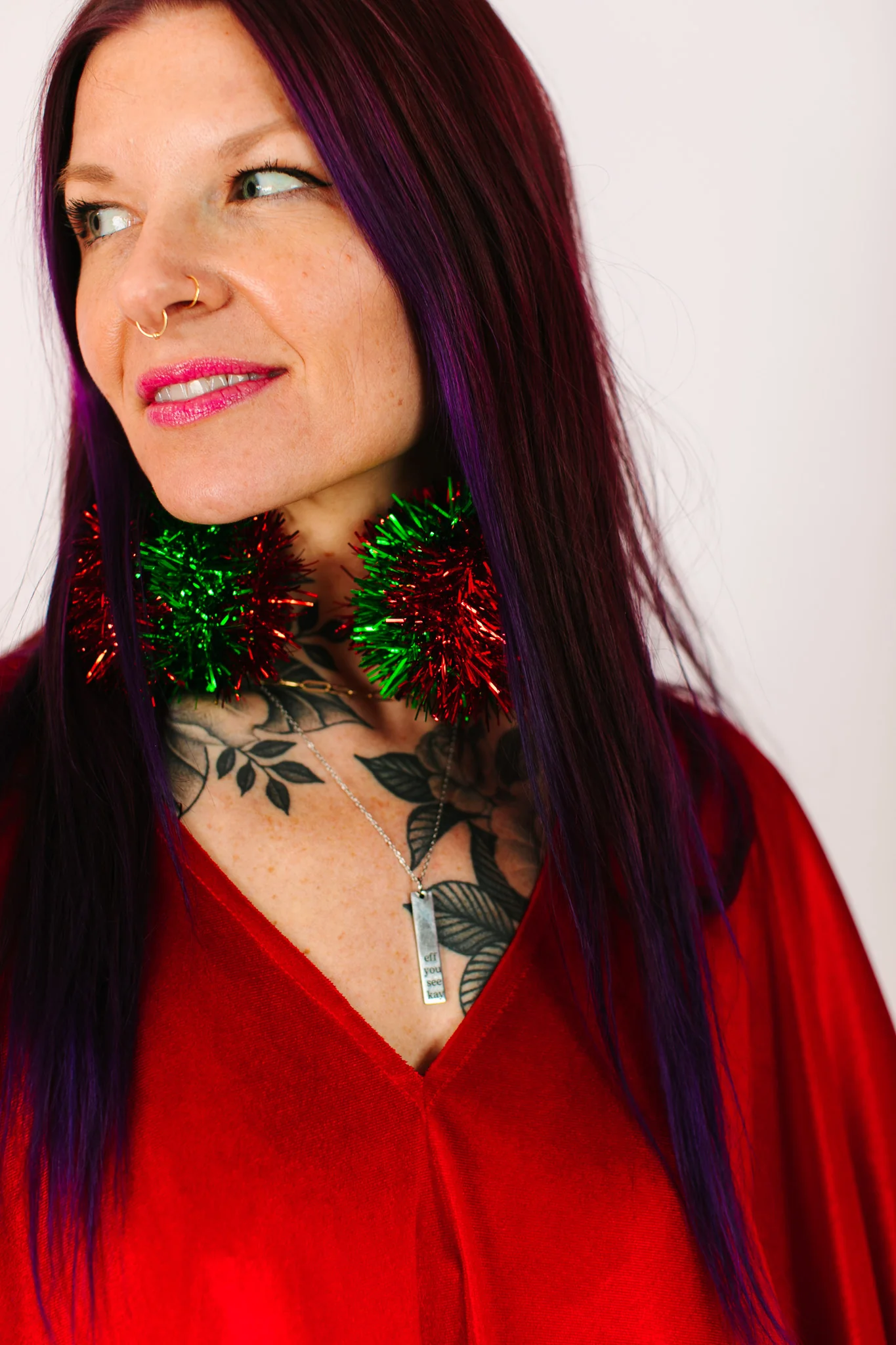 Red and Green Pom Pom Earrings - Image 6