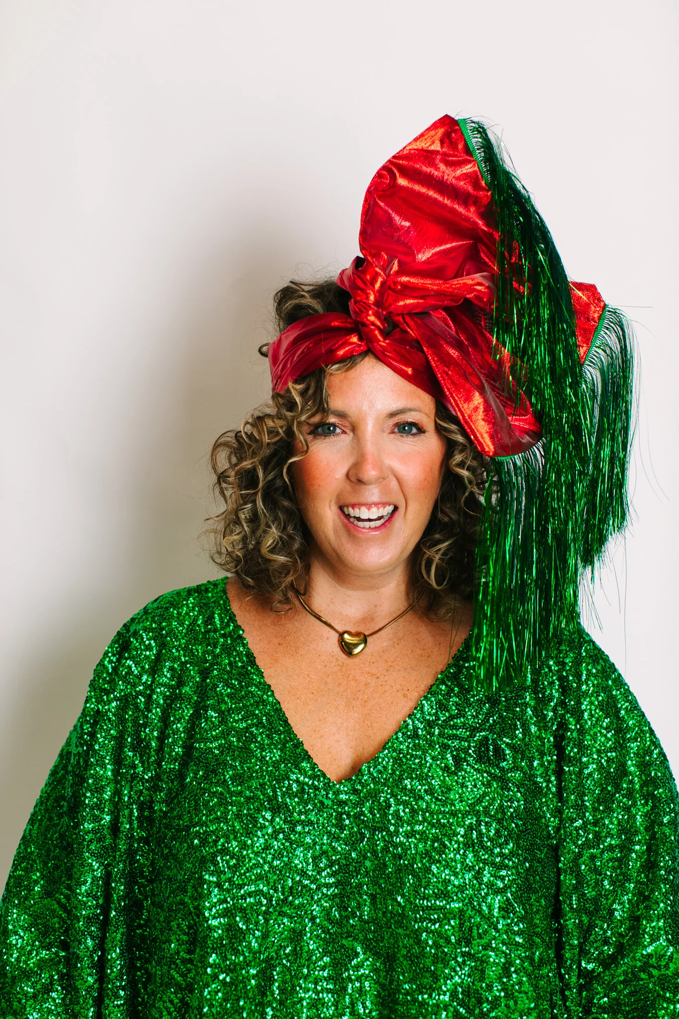 Red Lame With Green Tinsel Party Wrap