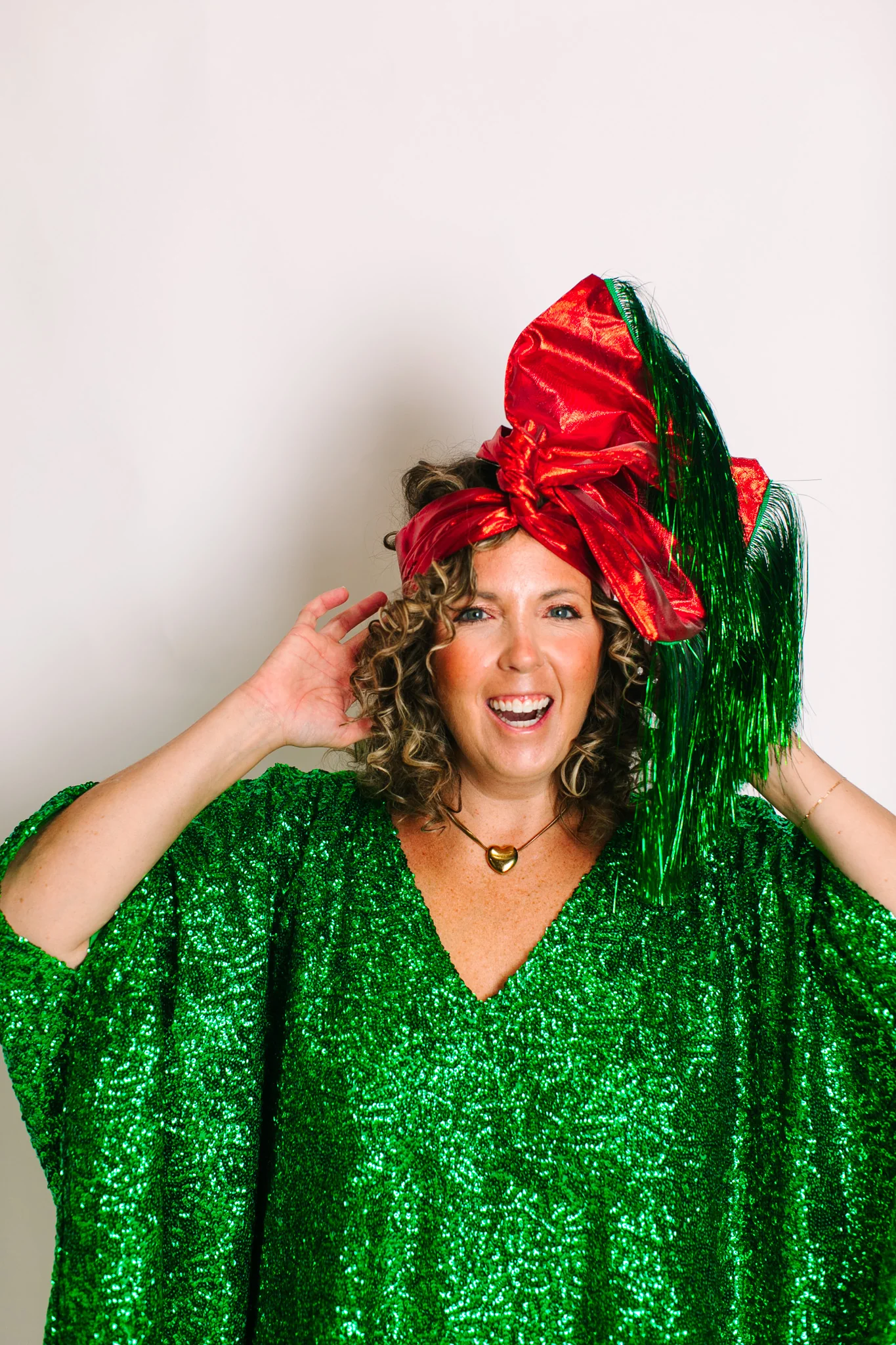 Red Lame With Green Tinsel Party Wrap - Image 2