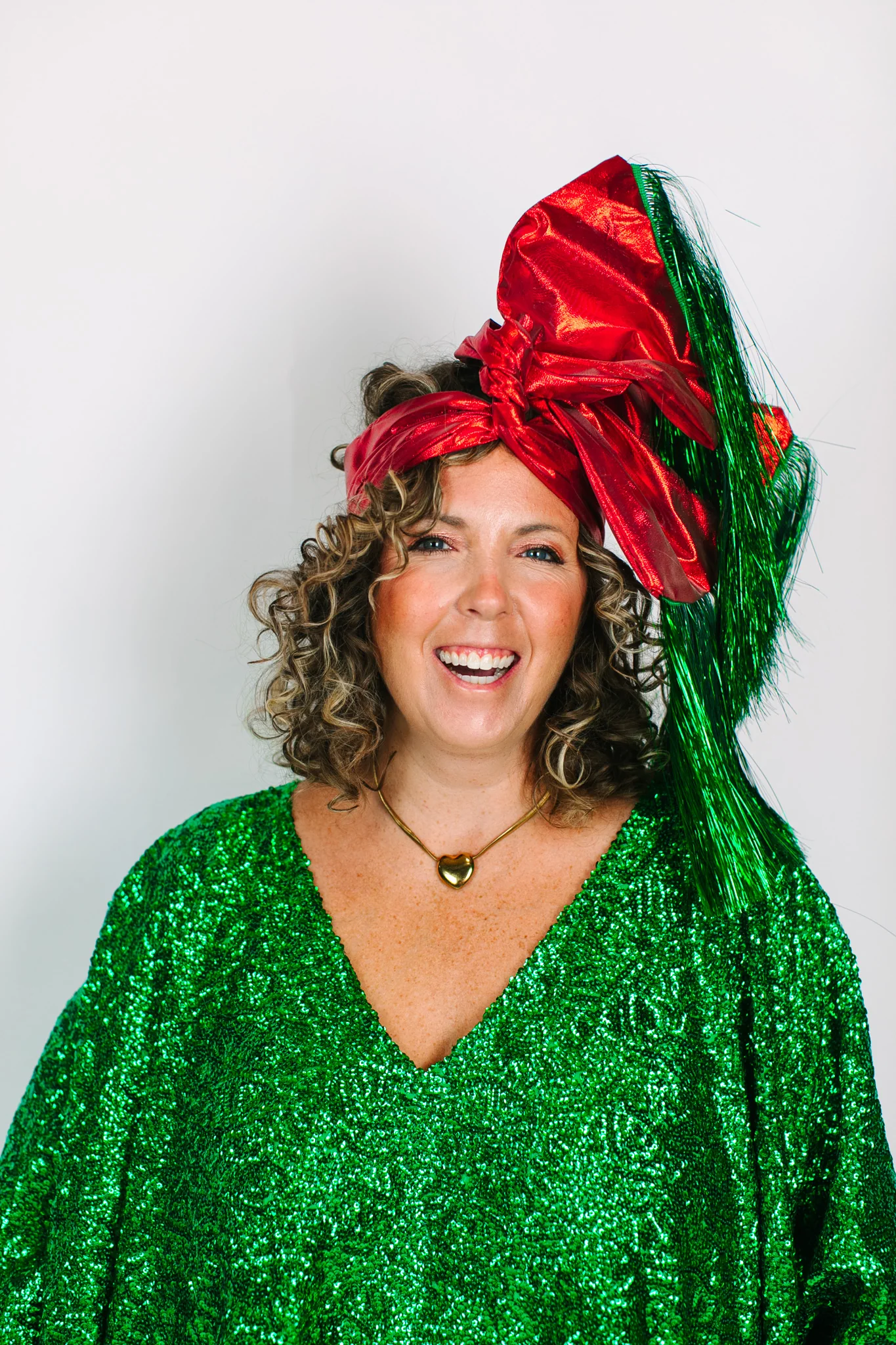 Red Lame With Green Tinsel Party Wrap - Image 3