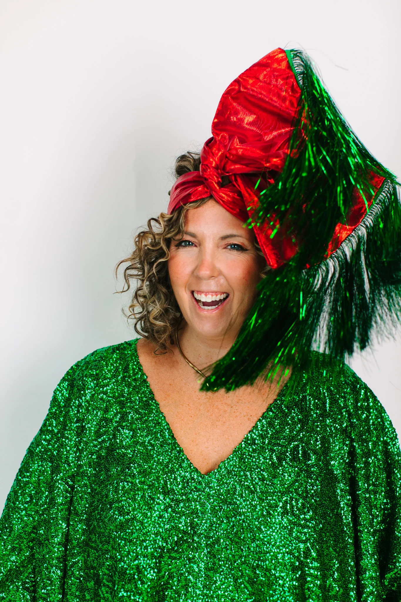 Red Lame With Green Tinsel Party Wrap - Image 4